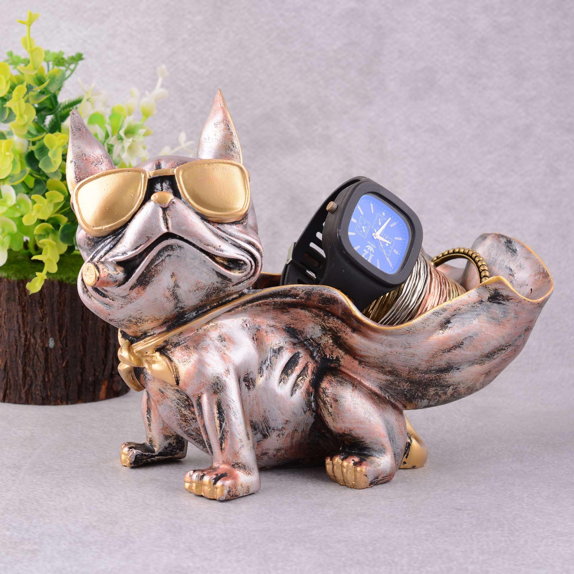 Cool Bulldog Figurine Storage Organizer – Resin Dog Statue with Sunglasses & Golden Accents, Jewelry & Watch Holder for Home Décor (BLACKLUXE CRAFTS) - BLACKLUXECRAFTS