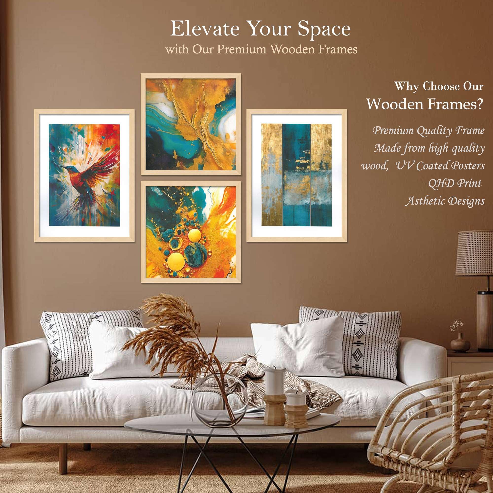 Abstract Wall Art Set of 4 – Modern Colorful Canvas Prints with Bird & Geometric Design | Contemporary Wall Decor for Living Room, Bedroom & Office ( 36X24 Inches ) (BLACKLUXE CRAFTS) - BLACKLUXECRAFTS
