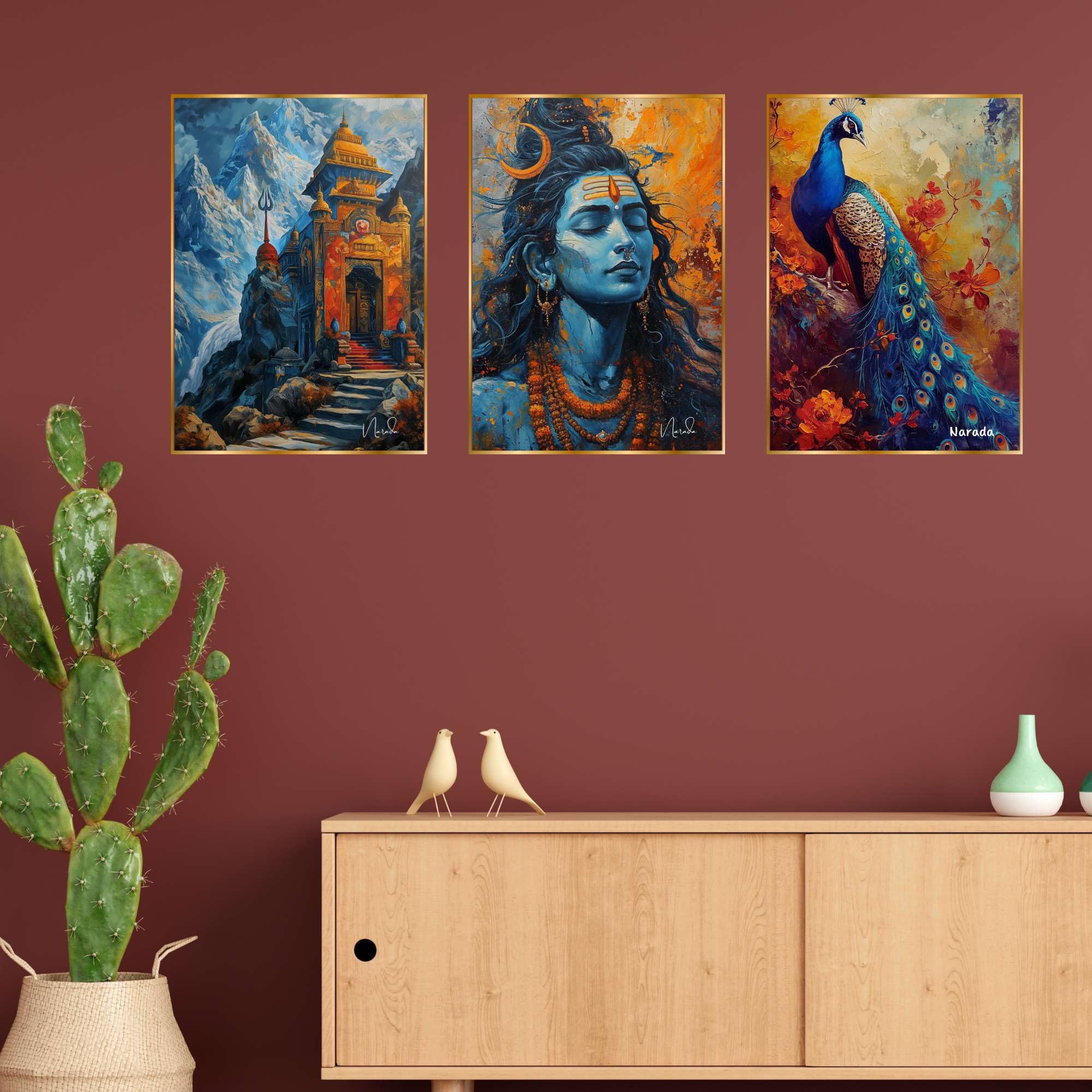 BLACKLUXE LIFESTYLE LTD Set of Three Wall Paintings for Wall Dacoration Golden Framed Wall Paintings for Living Room & Bedroom Wall Art for Home Decoration & Office Wall Décor - BLACKLUXECRAFTS