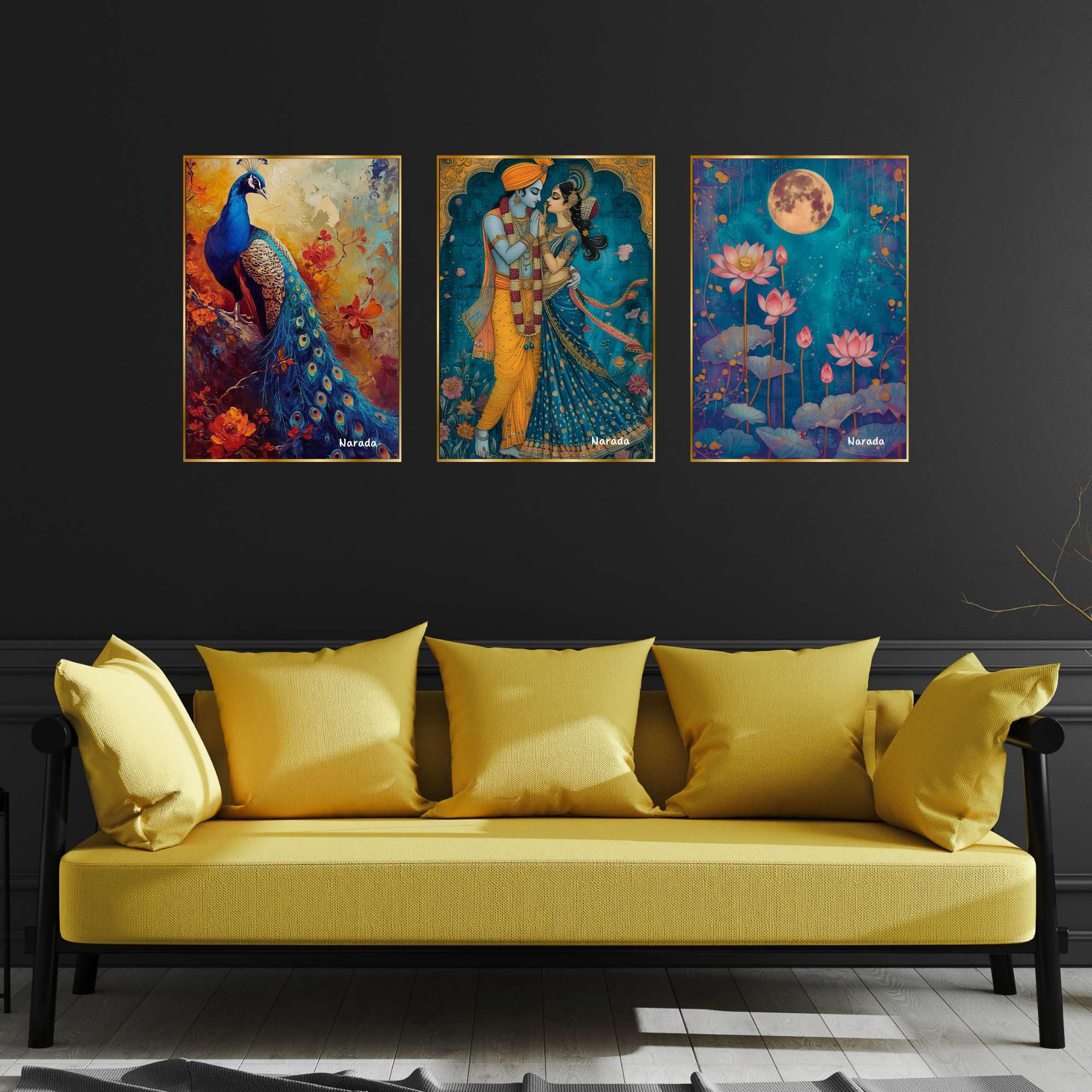 BLACKLUXE LIFESTYLE LTD Set of Three Wall Paintings for Wall Dacoration Golden Framed Wall Paintings for Living Room & Bedroom Wall Art for Home Decoration & Office Wall Décor - BLACKLUXECRAFTS
