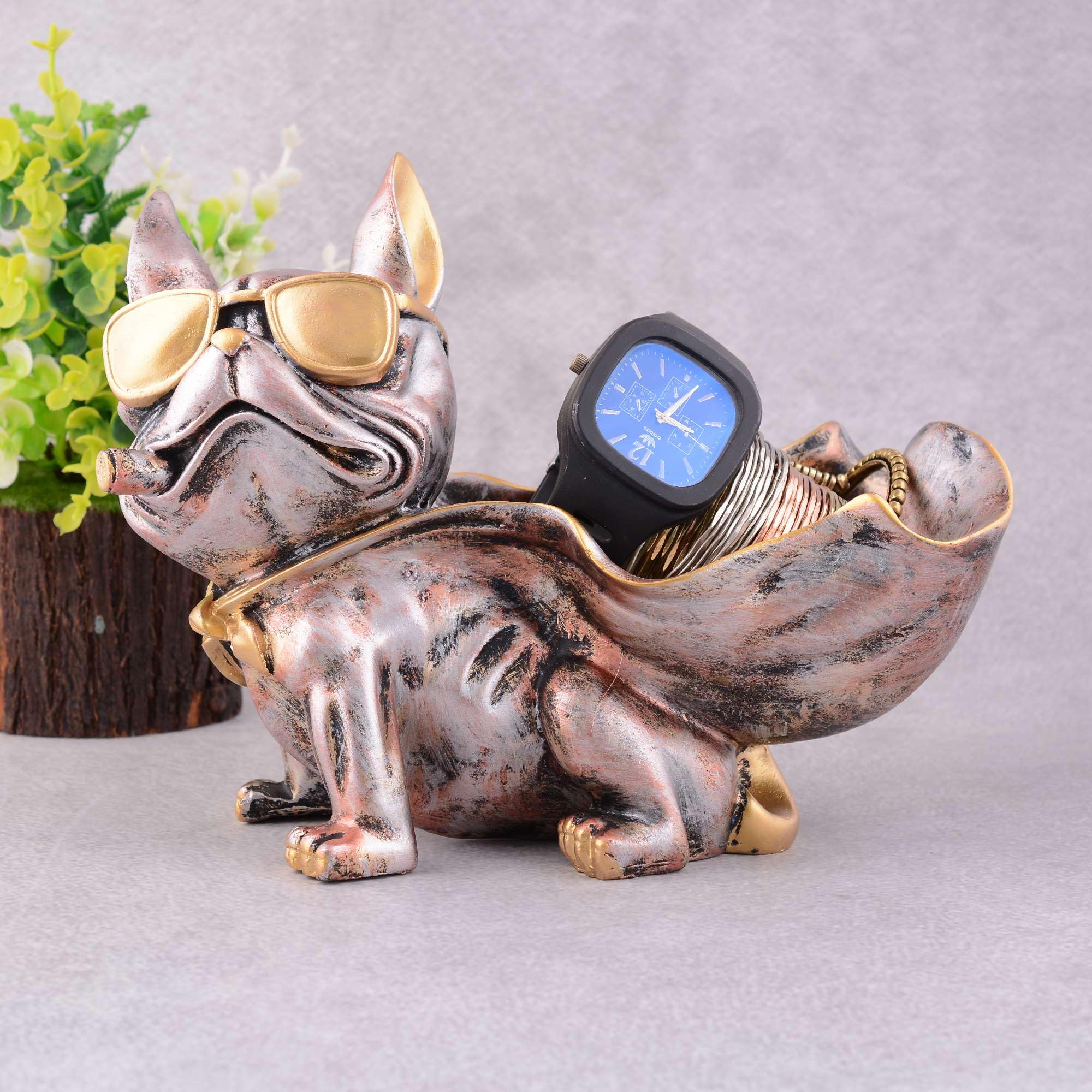 Cool Bulldog Figurine Storage Organizer – Resin Dog Statue with Sunglasses & Golden Accents, Jewelry & Watch Holder for Home Décor (BLACKLUXE CRAFTS) - BLACKLUXECRAFTS