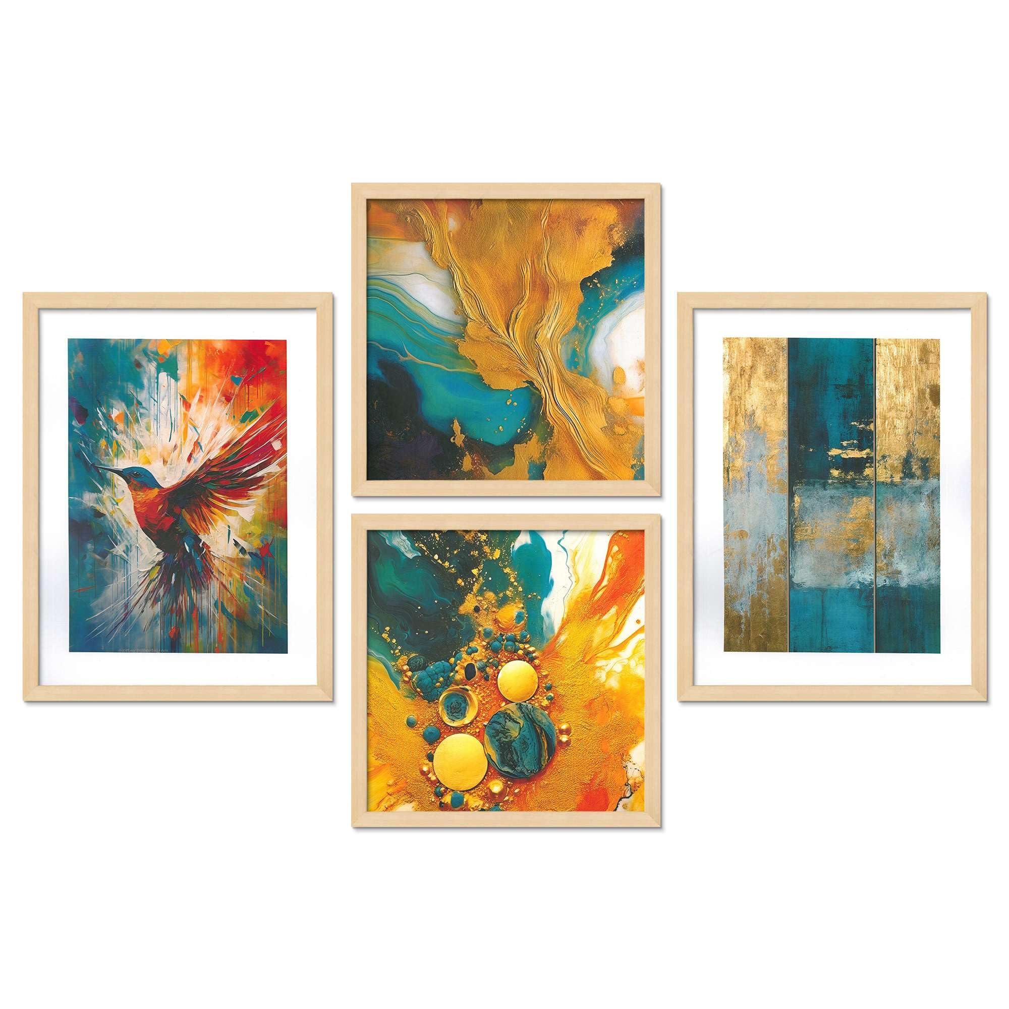 Abstract Wall Art Set of 4 – Modern Colorful Canvas Prints with Bird & Geometric Design | Contemporary Wall Decor for Living Room, Bedroom & Office ( 36X24 Inches ) (BLACKLUXE CRAFTS) - BLACKLUXECRAFTS