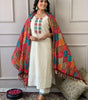 White Cotton Kurta Set with Multicolor Bandhani Dupatta | Indian Pakistani Ethnic Wear for Women (BLACKLUXE CRAFTS) - BLACKLUXECRAFTS