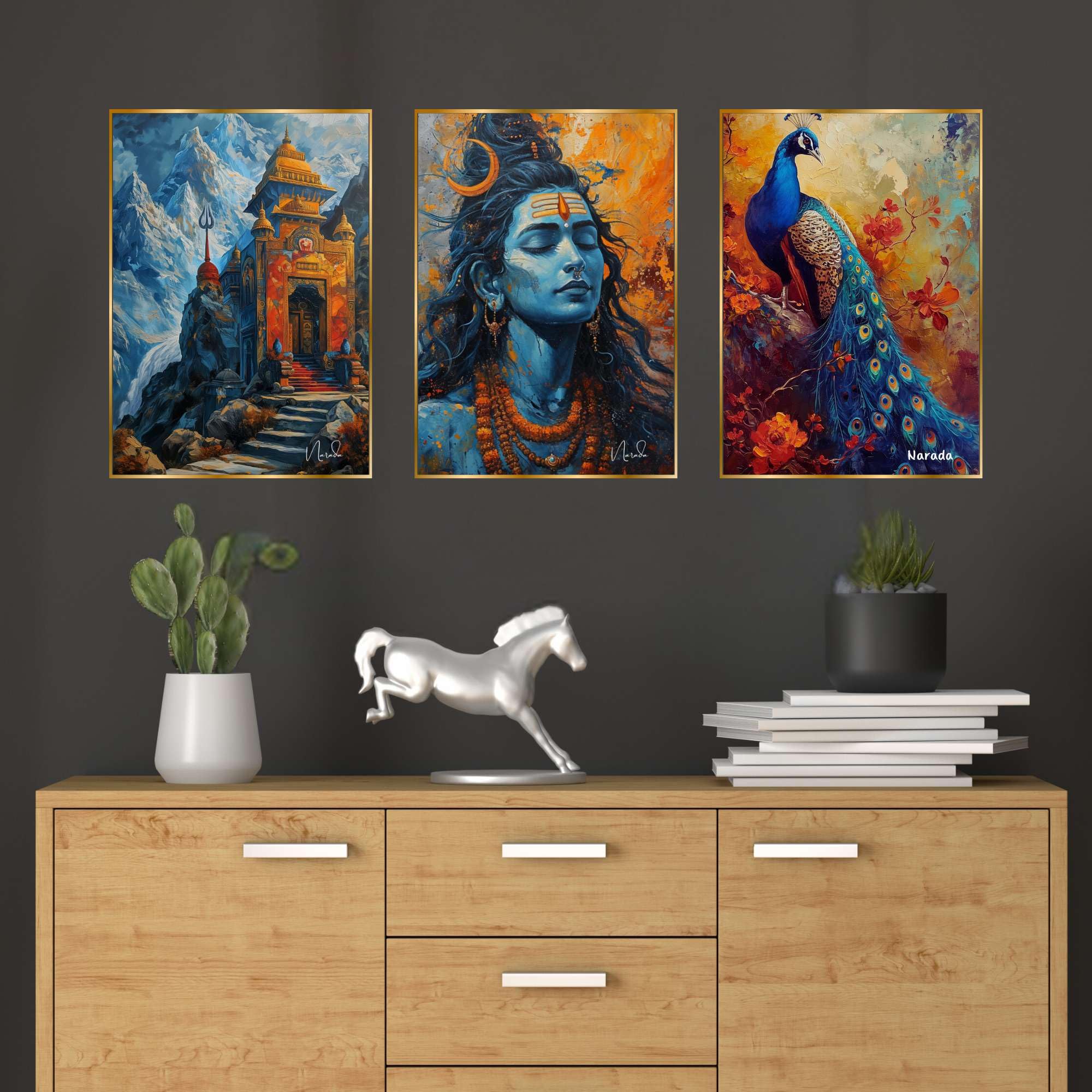 BLACKLUXE LIFESTYLE LTD Set of Three Wall Paintings for Wall Dacoration Golden Framed Wall Paintings for Living Room & Bedroom Wall Art for Home Decoration & Office Wall Décor - BLACKLUXECRAFTS