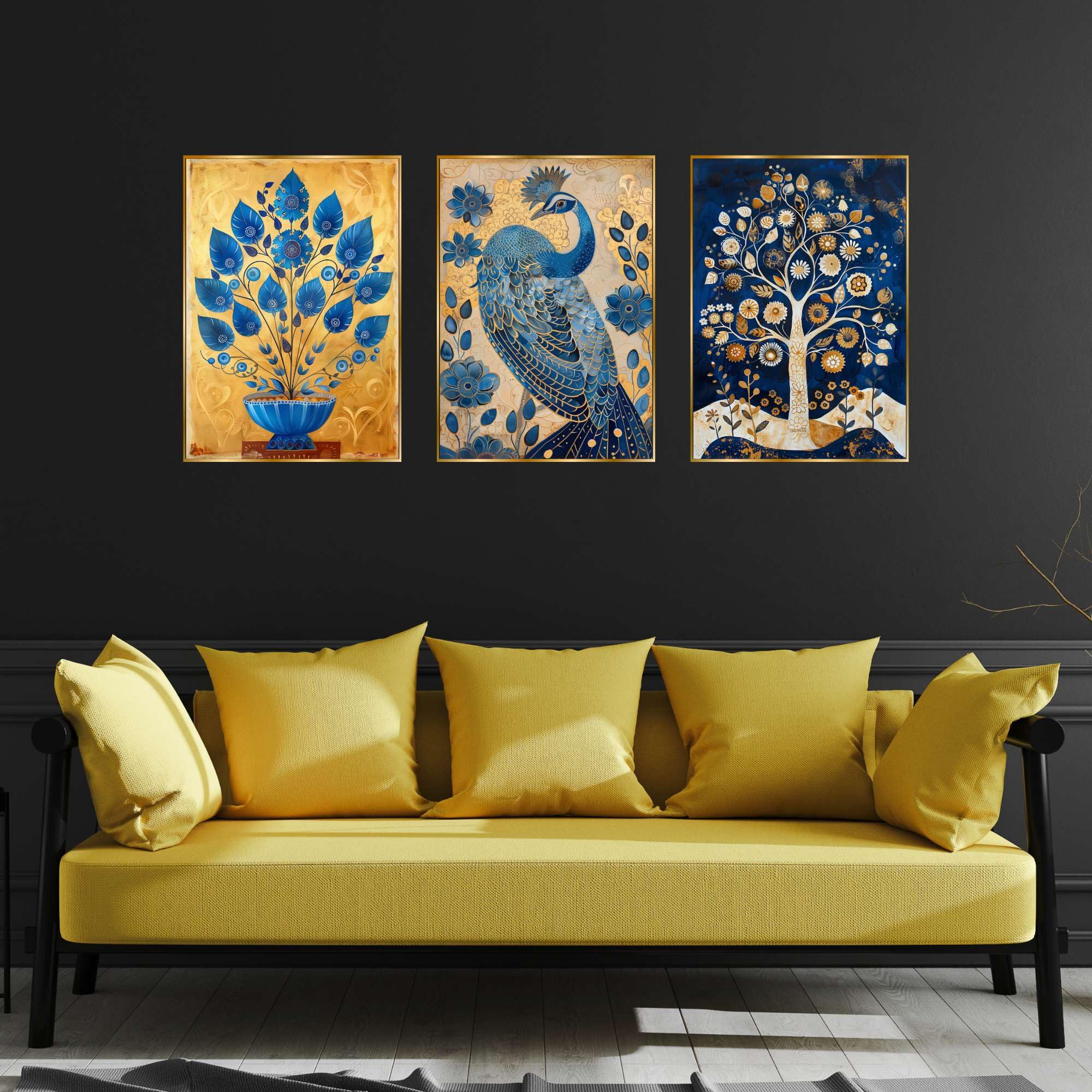 BLACKLUXE LIFESTYLE LTD Set of Three Wall Paintings for Wall Dacoration Golden Framed Wall Paintings for Living Room & Bedroom Wall Art for Home Decoration & Office Wall Décor - BLACKLUXECRAFTS