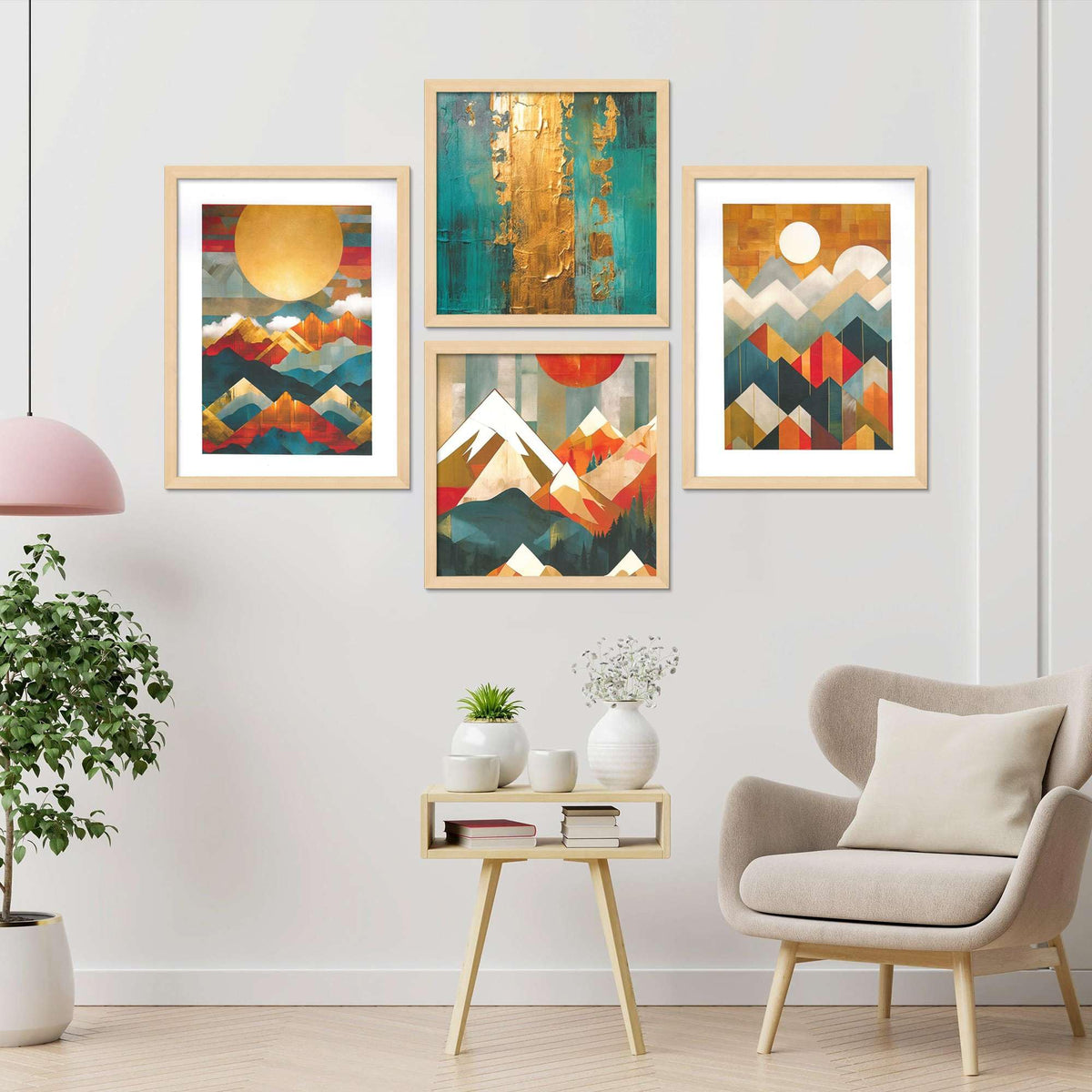 Geometric Mountain Wall Art Set – Modern Abstract Mountain & Sun Canvas Prints | Colorful Landscape Wall Decor for Living Room, Bedroom & Office 
( 36X24 Inches ) (BLACKLUXE CRAFTS) - BLACKLUXECRAFTS