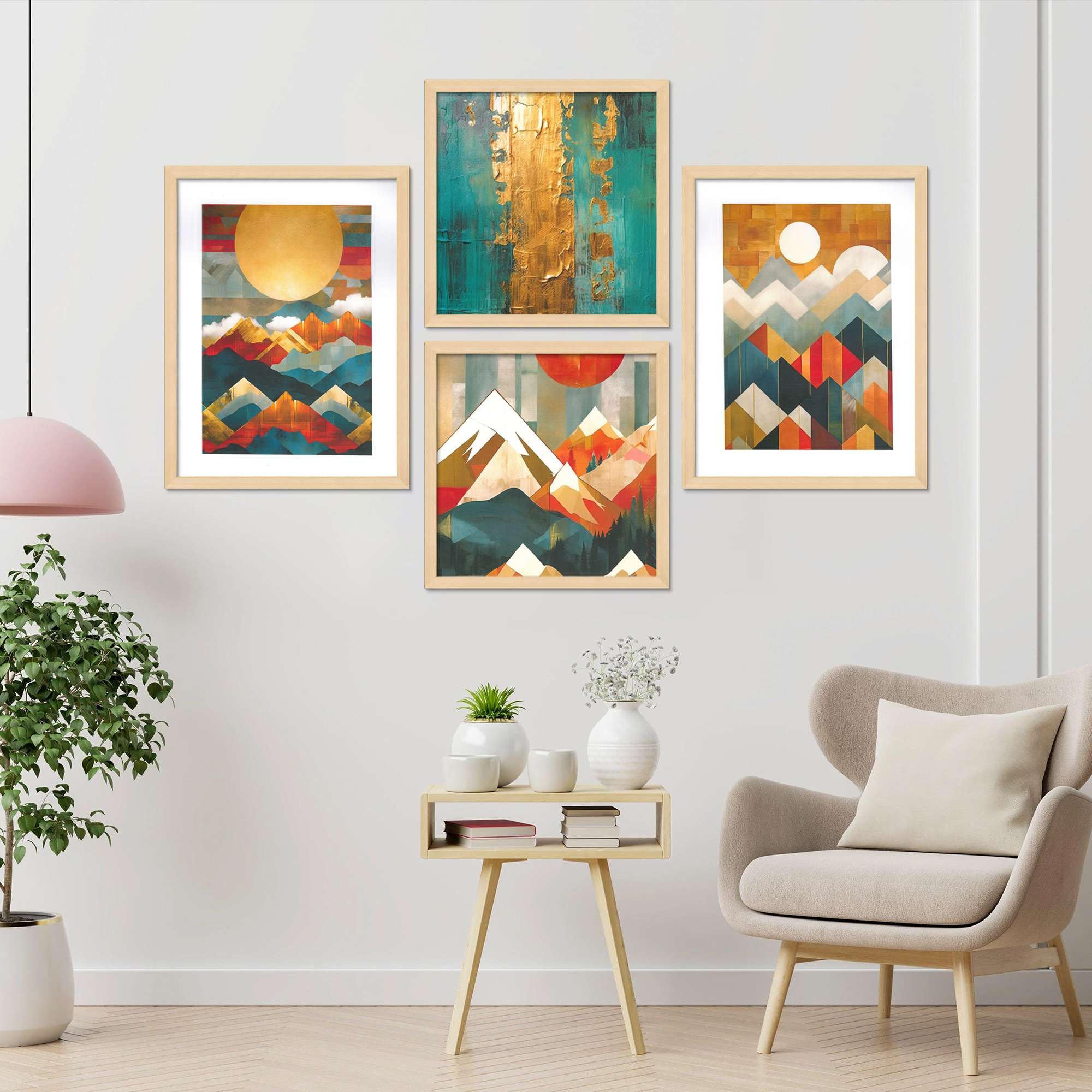 Geometric Mountain Wall Art Set – Modern Abstract Mountain & Sun Canvas Prints | Colorful Landscape Wall Decor for Living Room, Bedroom & Office 
( 36X24 Inches ) (BLACKLUXE CRAFTS) - BLACKLUXECRAFTS