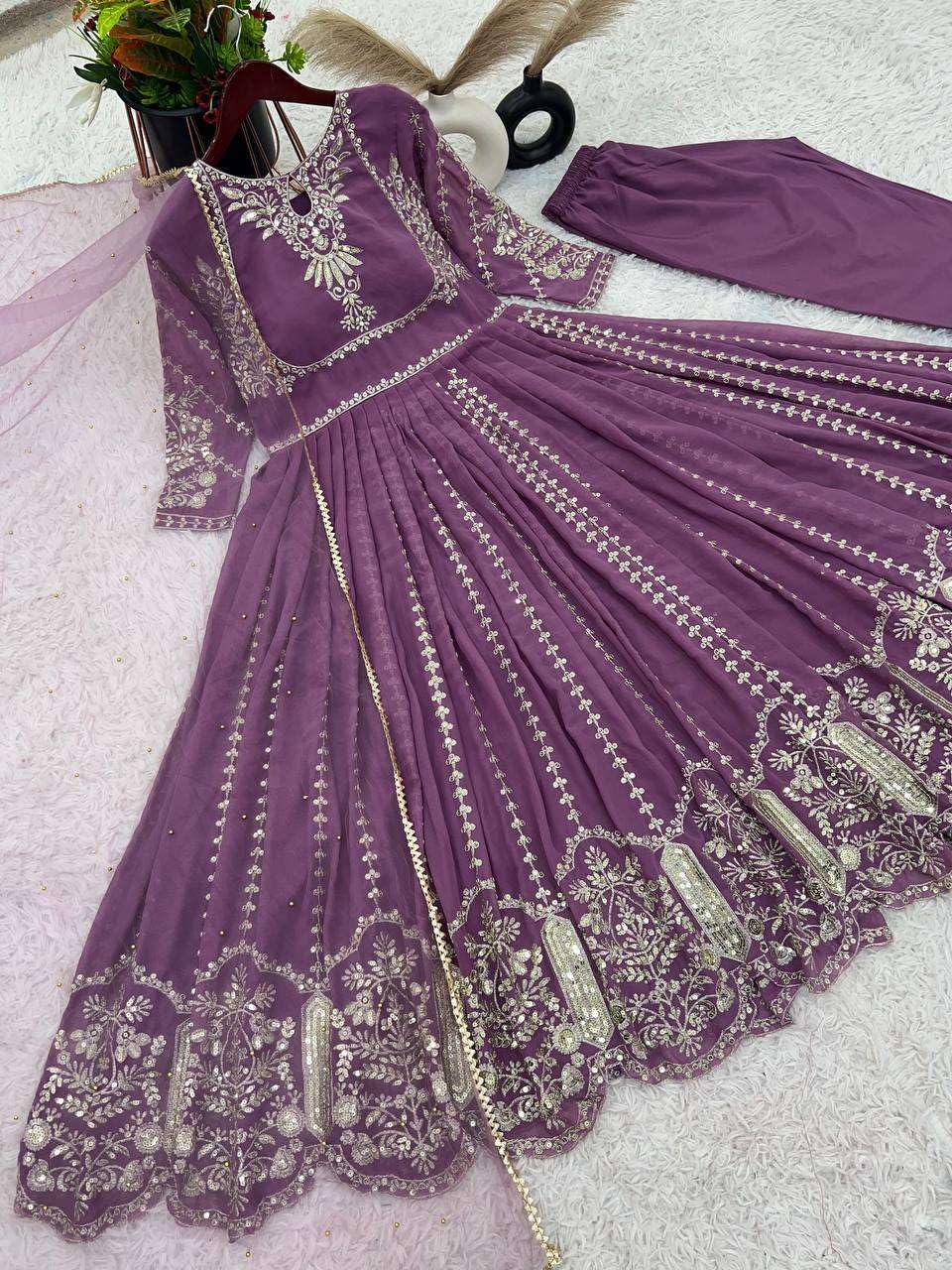 Women's Faux Georgette Embroidered Sequence Work Anarkali Kurti Gown with Net Dupatta (BLACKLUXE CRAFTS) - BLACKLUXECRAFTS