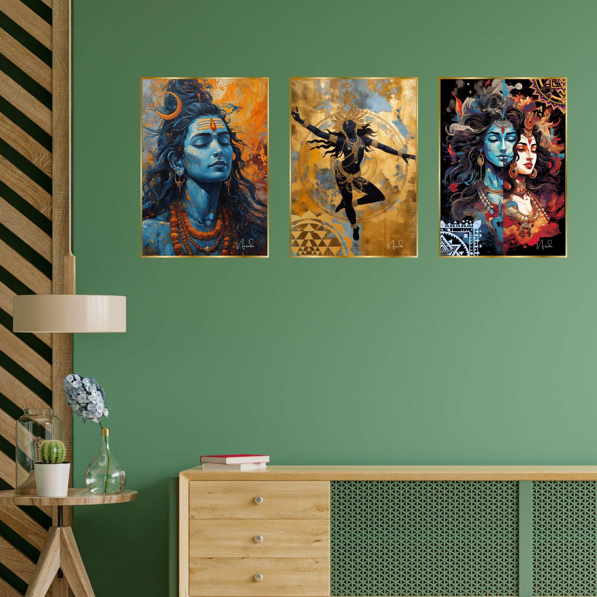 BLACKLUXE LIFESTYLE LTD Set of Three Wall Paintings for Wall Dacoration Golden Framed Wall Paintings for Living Room & Bedroom Wall Art for Home Decoration & Office Wall Décor - BLACKLUXECRAFTS
