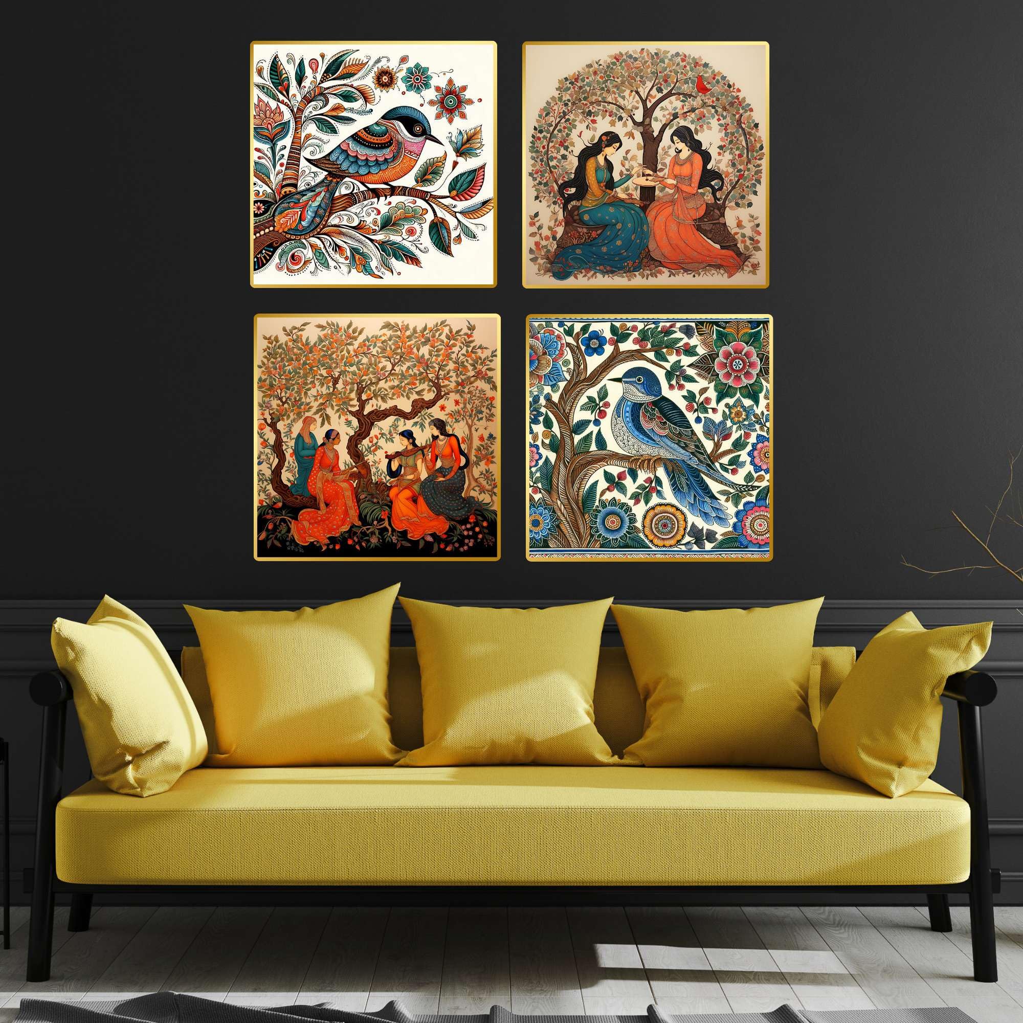 Set of Four Wall Paintings for Wall Decoration Golden Framed Wall Paintings for Living Room & Bedroom Wall Art for Home Decoration & Office Wall Décor (BLACKLUXE CRAFTS) - BLACKLUXECRAFTS