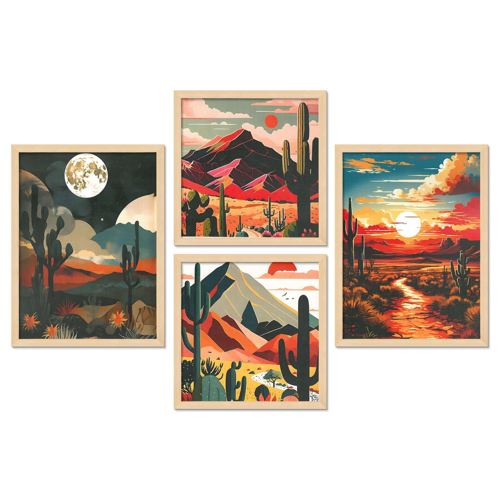 Desert Landscape Wall Art Set – Cactus Sunset & Mountain Canvas Prints | Southwestern Boho Home Décor for Living Room, Bedroom & Office | Handmade in India ( 36X24 Inches ) ( BLACKLUXE CRAFTS) - BLACKLUXECRAFTS