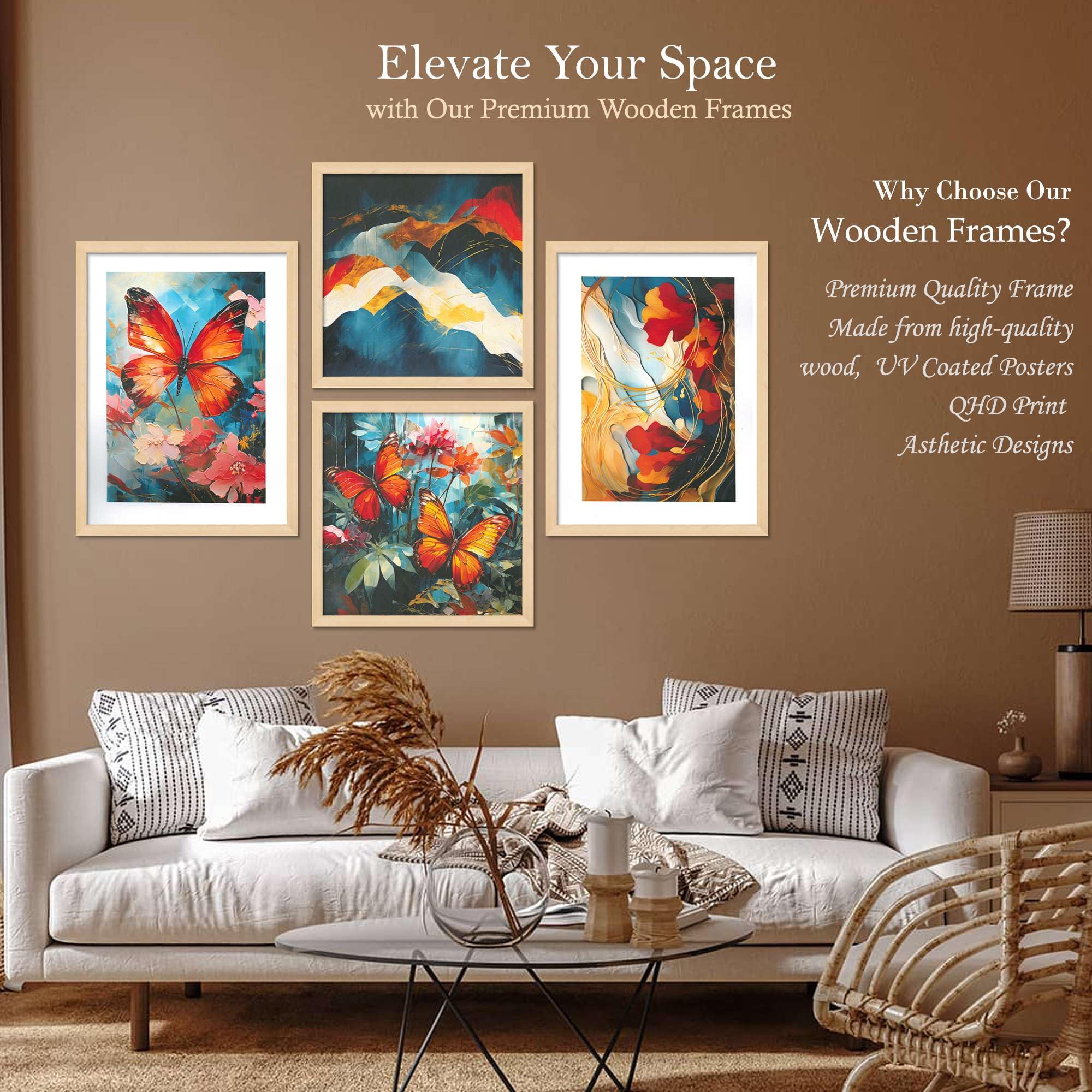 Butterfly & Abstract Wall Art Set – Colorful Butterfly Canvas Prints with Modern Abstract Mountain Painting | Vibrant Living Room & Bedroom Wall Decor 
( 36X24 Inches ) (BLACKLUXE CRAFTS) - BLACKLUXECRAFTS