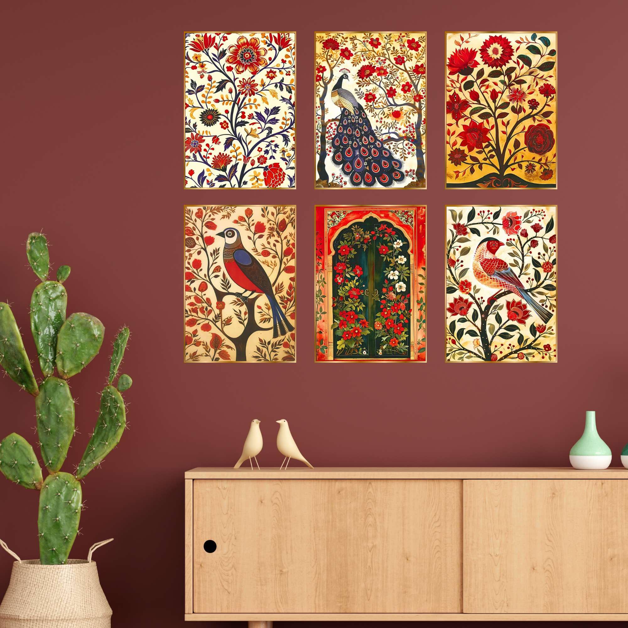 BLACKLUXE LIFESTYLE LTD Set of Six Wall Paintings for Wall Dacoration Golden Framed Wall Paintings for Living Room & Bedroom Wall Art for Home Decoration & Office Wall Décor - BLACKLUXECRAFTS