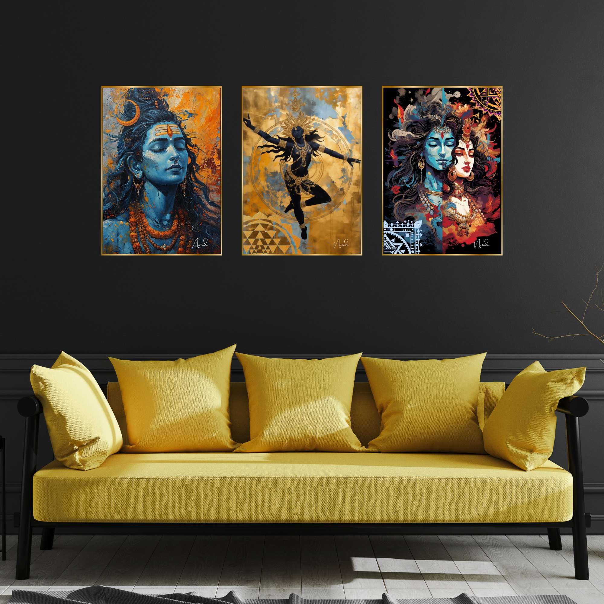 BLACKLUXE LIFESTYLE LTD Set of Three Wall Paintings for Wall Dacoration Golden Framed Wall Paintings for Living Room & Bedroom Wall Art for Home Decoration & Office Wall Décor - BLACKLUXECRAFTS