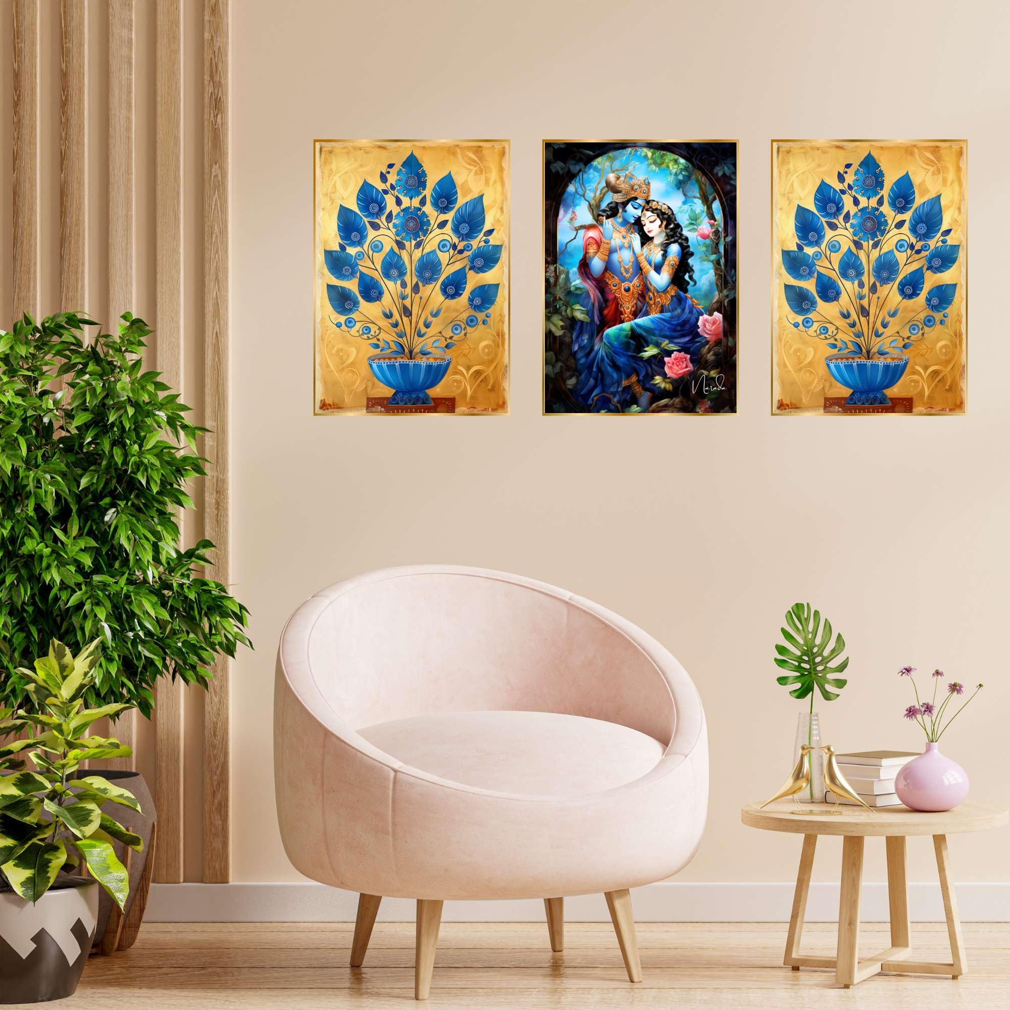 BLACKLUXE LIFESTYLE LTD Set of Three Wall Paintings for Wall Dacoration Golden Framed Wall Paintings for Living Room & Bedroom Wall Art for Home Decoration & Office Wall Décor - BLACKLUXECRAFTS