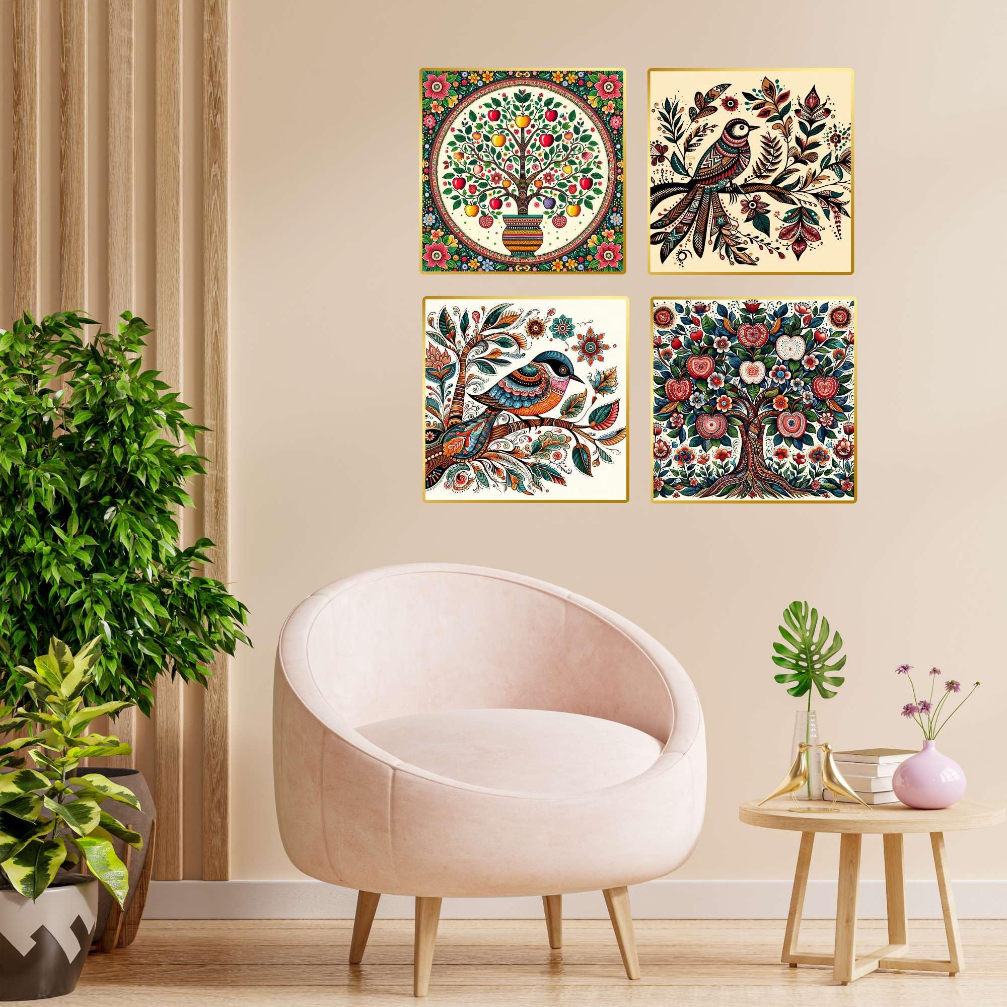 Set of Four Wall Paintings for Wall Decoration Golden Framed Wall Paintings for Living Room & Bedroom Wall Art for Home Decoration & Office Wall Décor (BLACKLUXE CRAFTS) - BLACKLUXECRAFTS