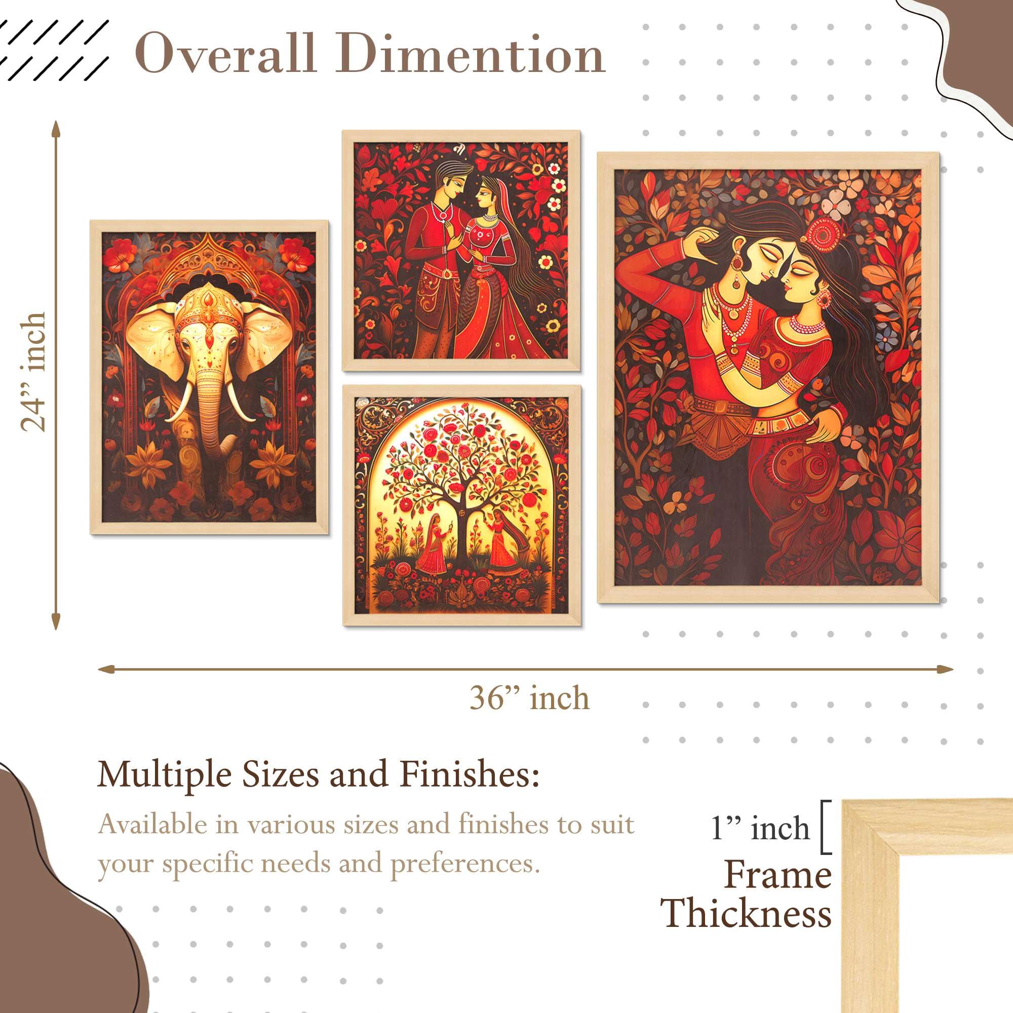 Traditional Indian Wall Art Set – Radha Krishna, Elephant & Tree of Life Paintings | Vibrant Handmade Canvas Prints for Living Room, Bedroom & Office | Spiritual Home Decor, Made in India ( 36X24 Inches ) (BLACKLUXE CRAFTS) - BLACKLUXECRAFTS