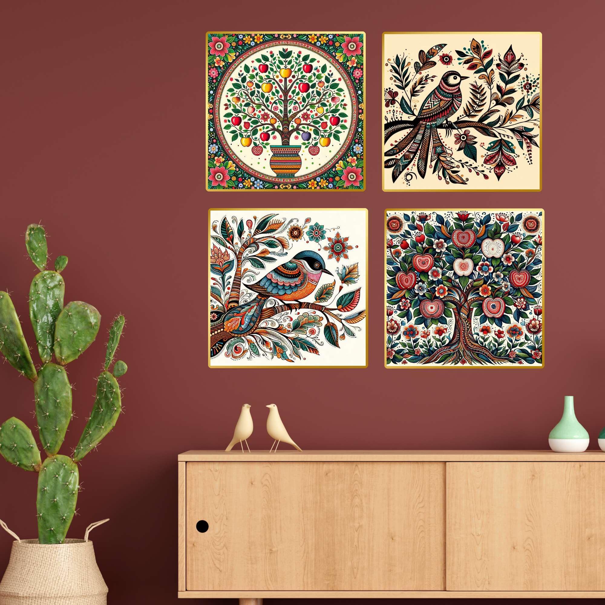 Set of Four Wall Paintings for Wall Decoration Golden Framed Wall Paintings for Living Room & Bedroom Wall Art for Home Decoration & Office Wall Décor (BLACKLUXE CRAFTS) - BLACKLUXECRAFTS