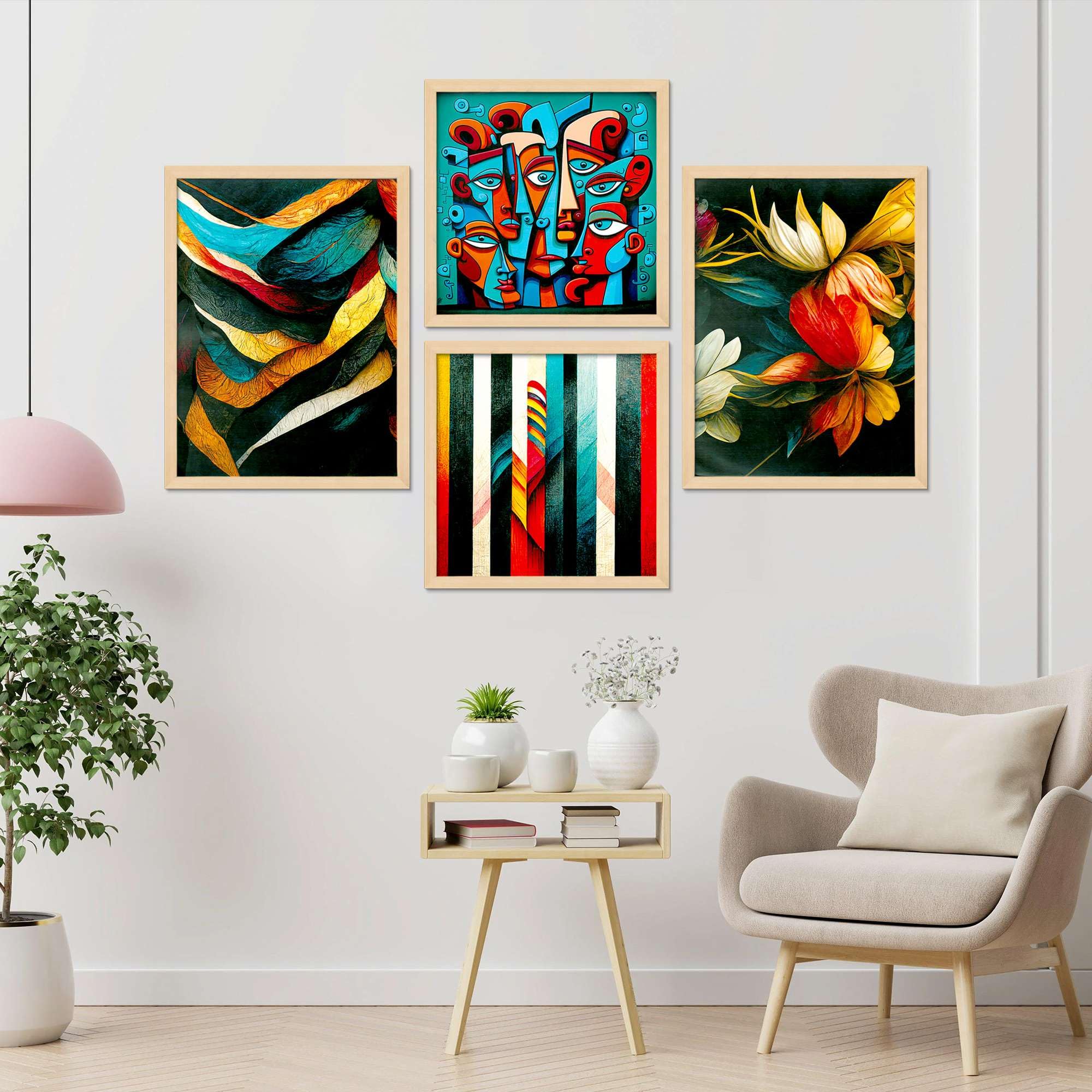 Abstract Wall Art Set of 4 | Modern Geometric, Floral & Face Art Framed Prints | Colorful Contemporary Artwork for Living Room, Bedroom & Office Decor
 ( 36X24 Inches ) (BLACKLUXE CRAFTS) - BLACKLUXECRAFTS