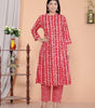 Women's Rayon Floral Printed Mandarin Collar A-Line Kurti with Trousers (Red)(BLACKLUXE CRAFTS) - BLACKLUXECRAFTS