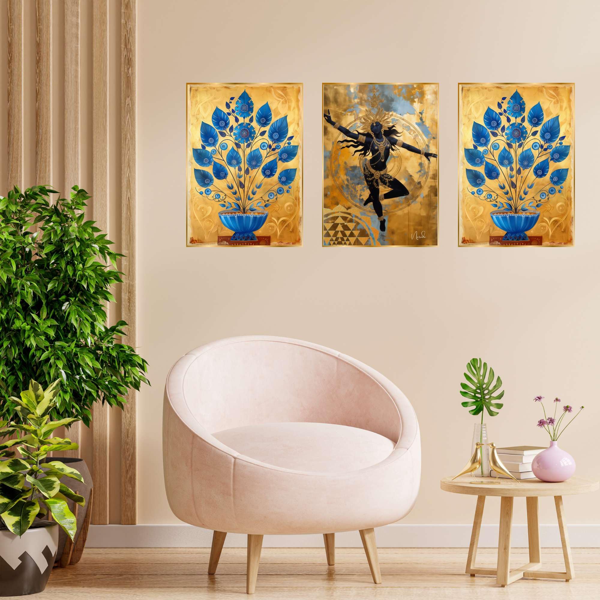 BLACKLUXE LIFESTYLE LTD Set of Three Wall Paintings for Wall Dacoration Golden Framed Wall Paintings for Living Room & Bedroom Wall Art for Home Decoration & Office Wall Décor - BLACKLUXECRAFTS