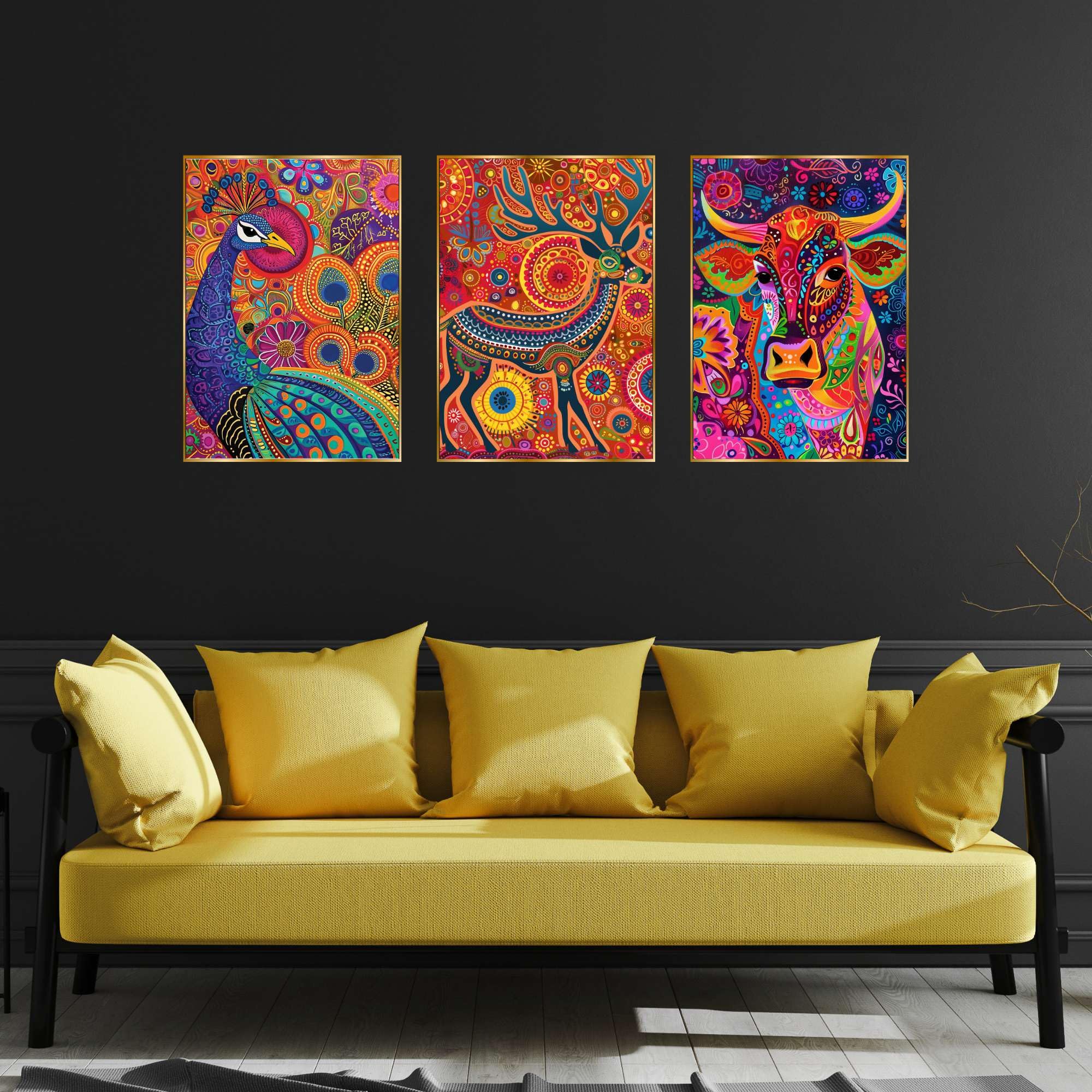 BLACKLUXE LIFESTYLE LTD Set of Three Wall Paintings for Wall Dacoration Golden Framed Wall Paintings for Living Room & Bedroom Wall Art for Home Decoration & Office Wall Décor - BLACKLUXECRAFTS