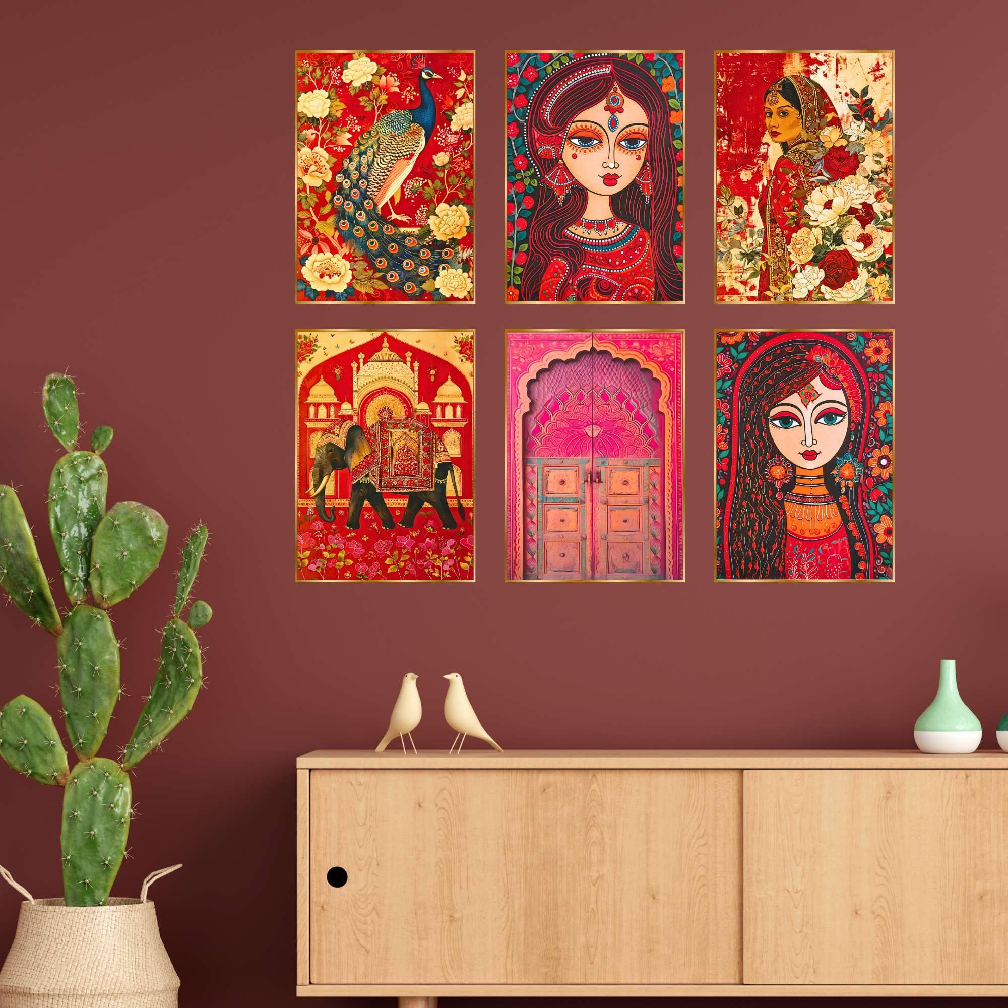 BLACKLUXE LIFESTYLE LTD Set of Six Wall Paintings for Wall Dacoration Golden Framed Wall Paintings for Living Room & Bedroom Wall Art for Home Decoration & Office Wall Décor - BLACKLUXECRAFTS