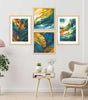 Abstract Leaf & Ocean Wall Art Set – Modern Nature Canvas Prints in Blue, Green & Gold | Luxury Home Décor for Living Room, Bedroom & Office | Handmade in India ( 36X24 Inches ) (BLACKLUXE CRAFTS) - BLACKLUXECRAFTS