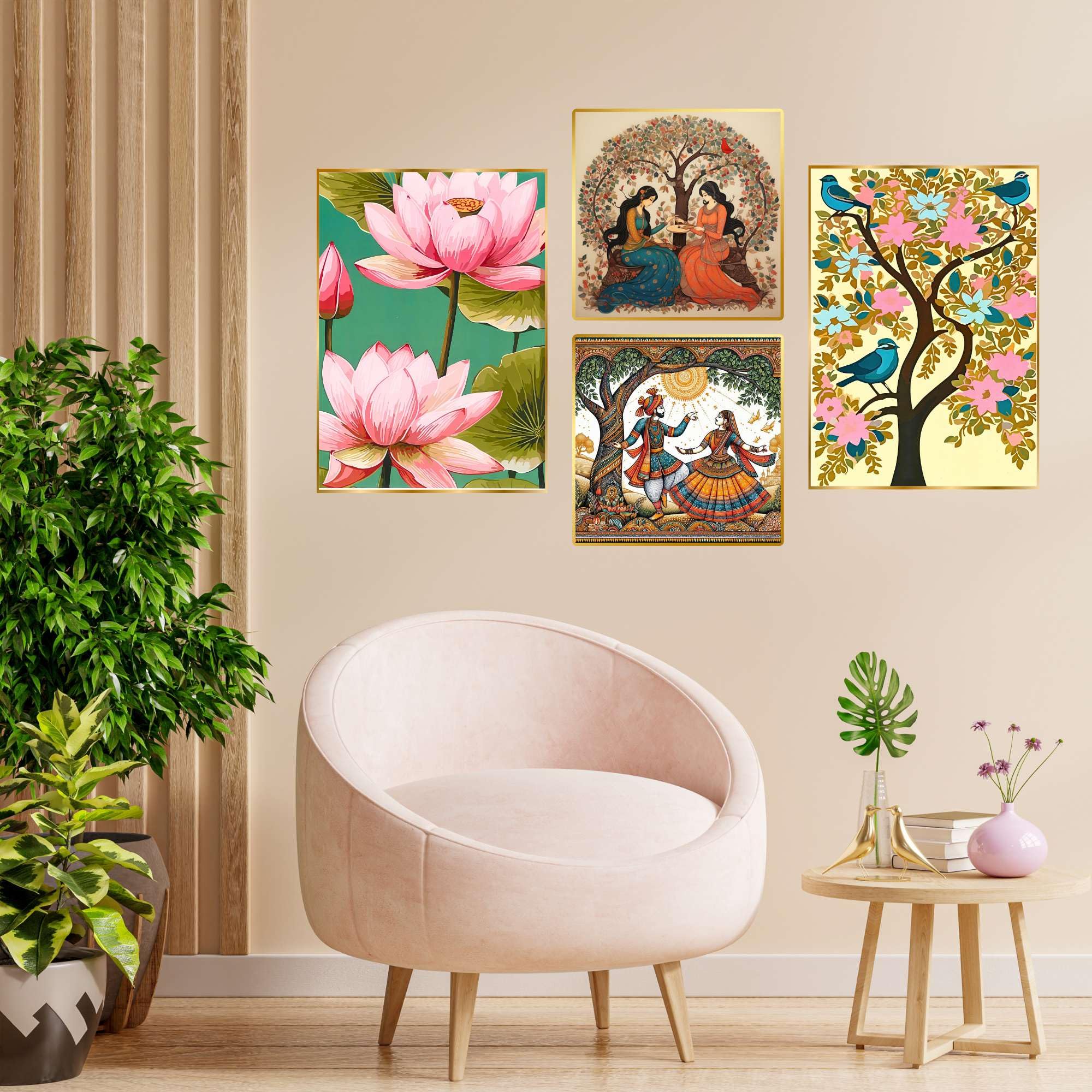 Set of Four Wall Paintings for Wall Decoration Golden Framed Wall Paintings for Living Room & Bedroom Wall Art for Home Decoration & Office Wall Décor (BLACKLUXE CRAFTS) - BLACKLUXECRAFTS