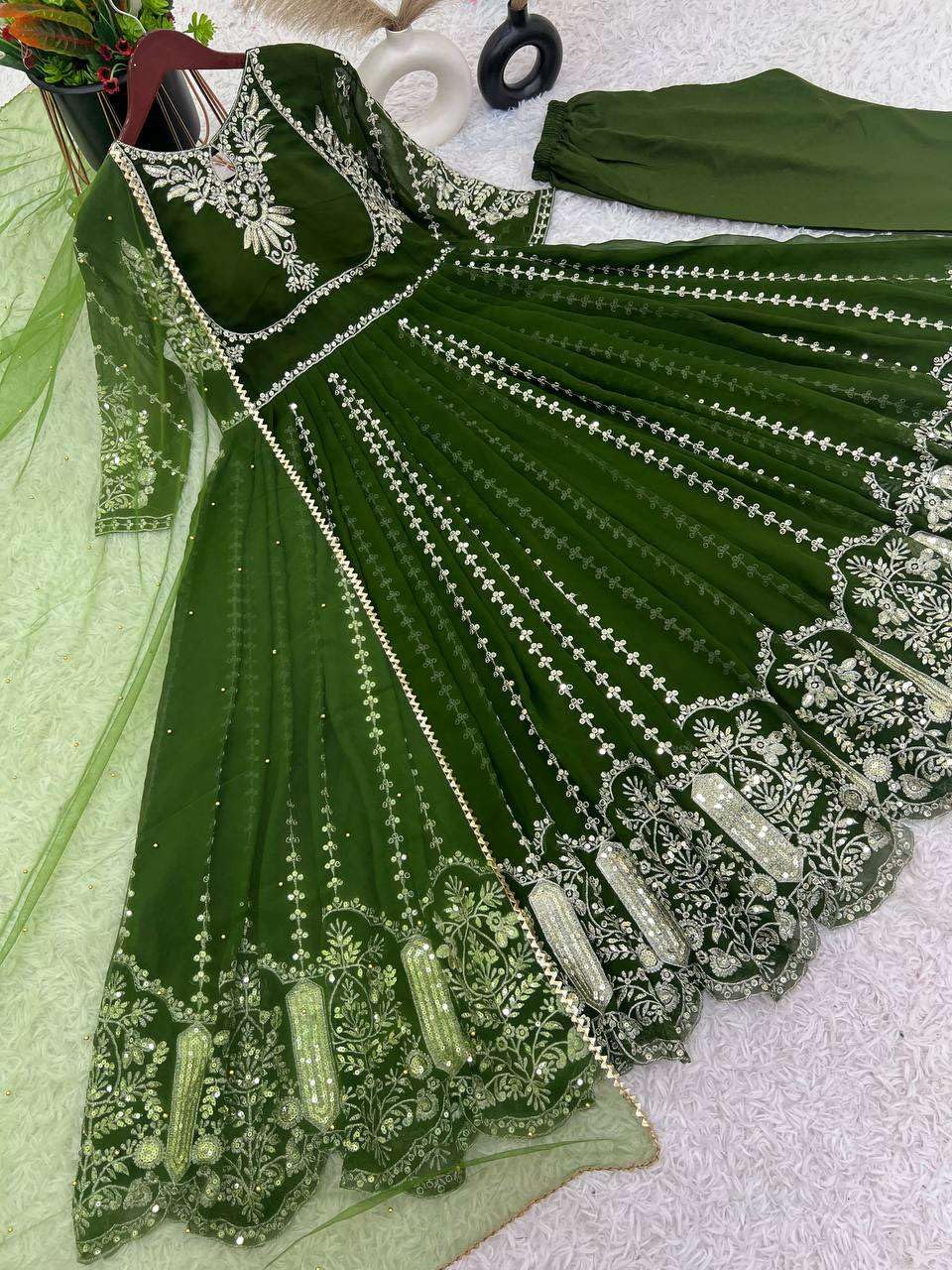 Women's Faux Georgette Embroidered Sequence Work Anarkali Kurti Gown with Net Dupatta (BLACKLUXE CRAFTS) - BLACKLUXECRAFTS