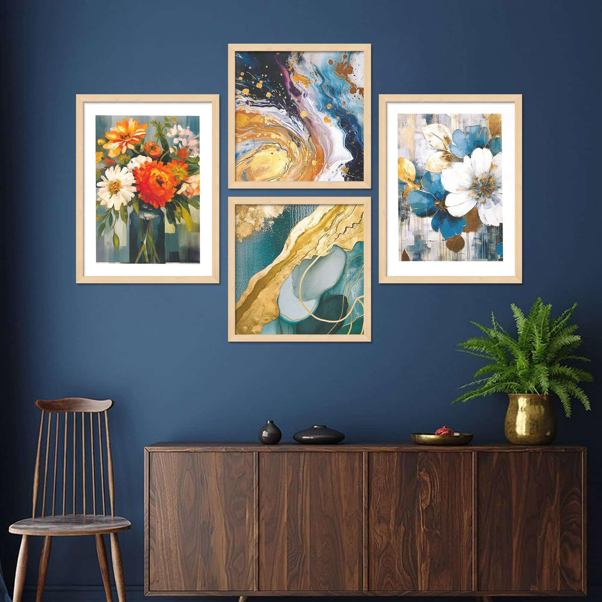 Floral & Abstract Wall Art Prints – Modern Blue Gold Canvas Painting Set for Living Room, Bedroom & Office Décor | Handmade Wall Art from India
( 36X24 Inches ) (BLACKLUXE CRAFTS) - BLACKLUXECRAFTS