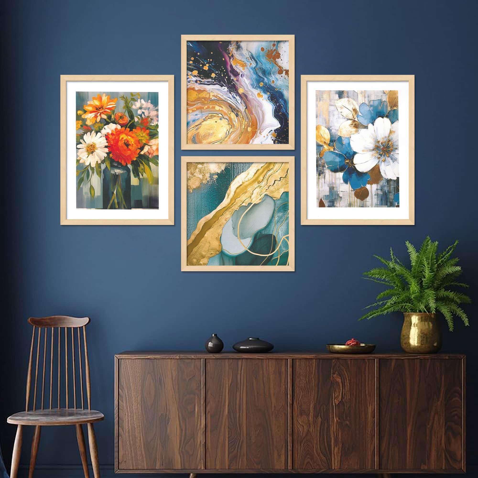 Floral & Abstract Wall Art Prints – Modern Blue Gold Canvas Painting Set for Living Room, Bedroom & Office Décor | Handmade Wall Art from India
( 36X24 Inches ) (BLACKLUXE CRAFTS) - BLACKLUXECRAFTS