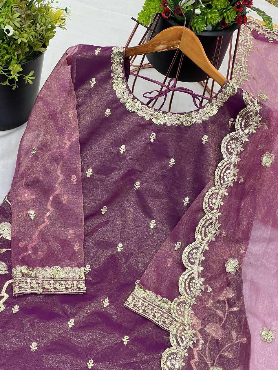 Women's Fandy Silk Embroidered Straight Kurta With Sharara and Dupatta Set (BLACKLUXE CRAFTS) - BLACKLUXECRAFTS
