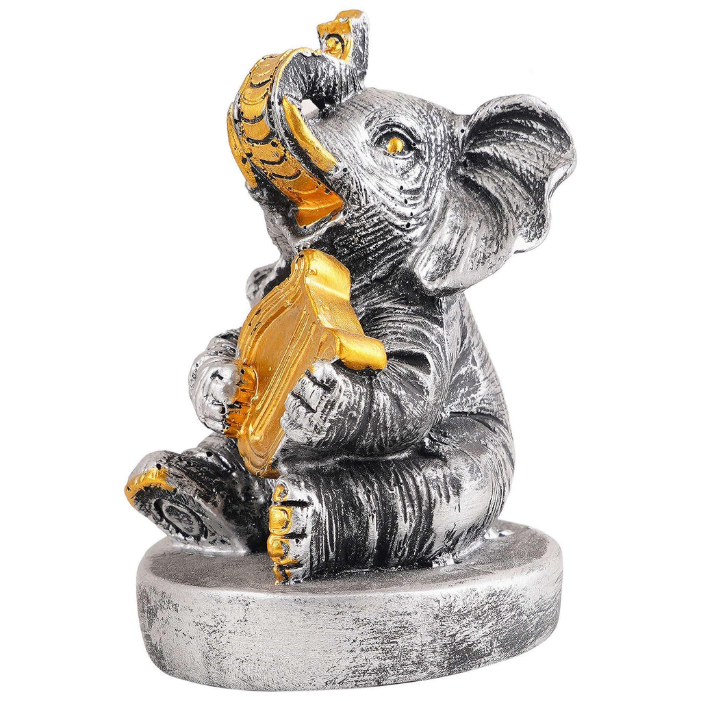 Silver Elephant Harp Figurine – Handcrafted Resin Musician Elephant Statue for Home Décor & Spiritual Gift (BLACKLUXE CRAFTS) - BLACKLUXECRAFTS