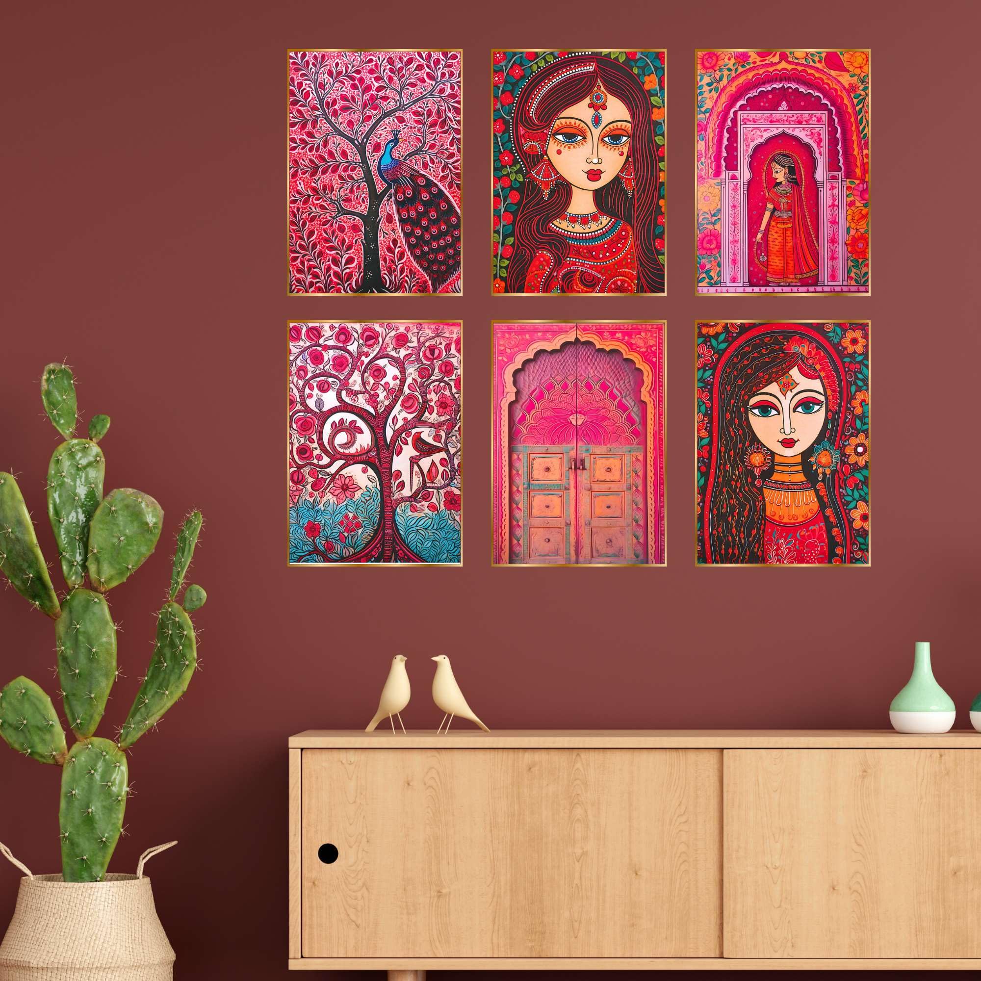 BLACKLUXE LIFESTYLE LTD Set of Six Wall Paintings for Wall Dacoration Golden Framed Wall Paintings for Living Room & Bedroom Wall Art for Home Decoration & Office Wall Décor - BLACKLUXECRAFTS