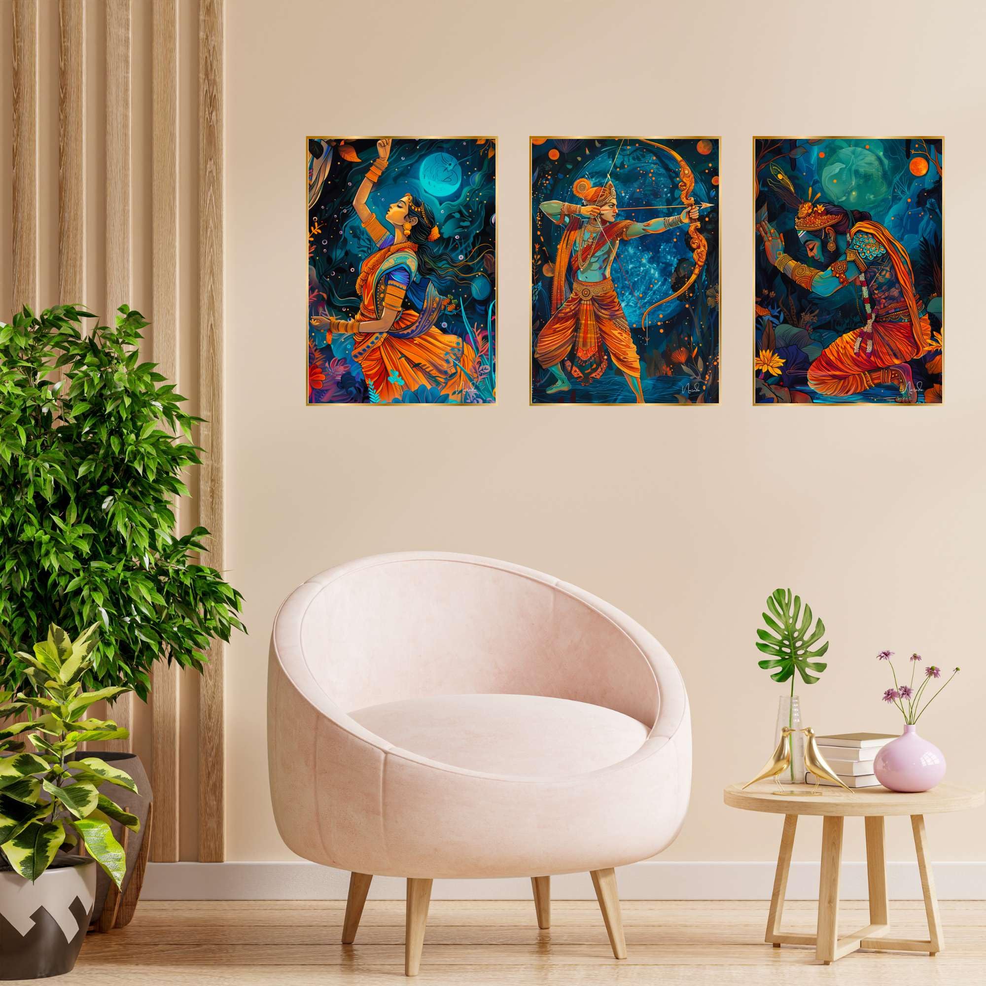 BLACKLUXE LIFESTYLE LTD Set of Three Wall Paintings for Wall Dacoration Golden Framed Wall Paintings for Living Room & Bedroom Wall Art for Home Decoration & Office Wall Décor - BLACKLUXECRAFTS