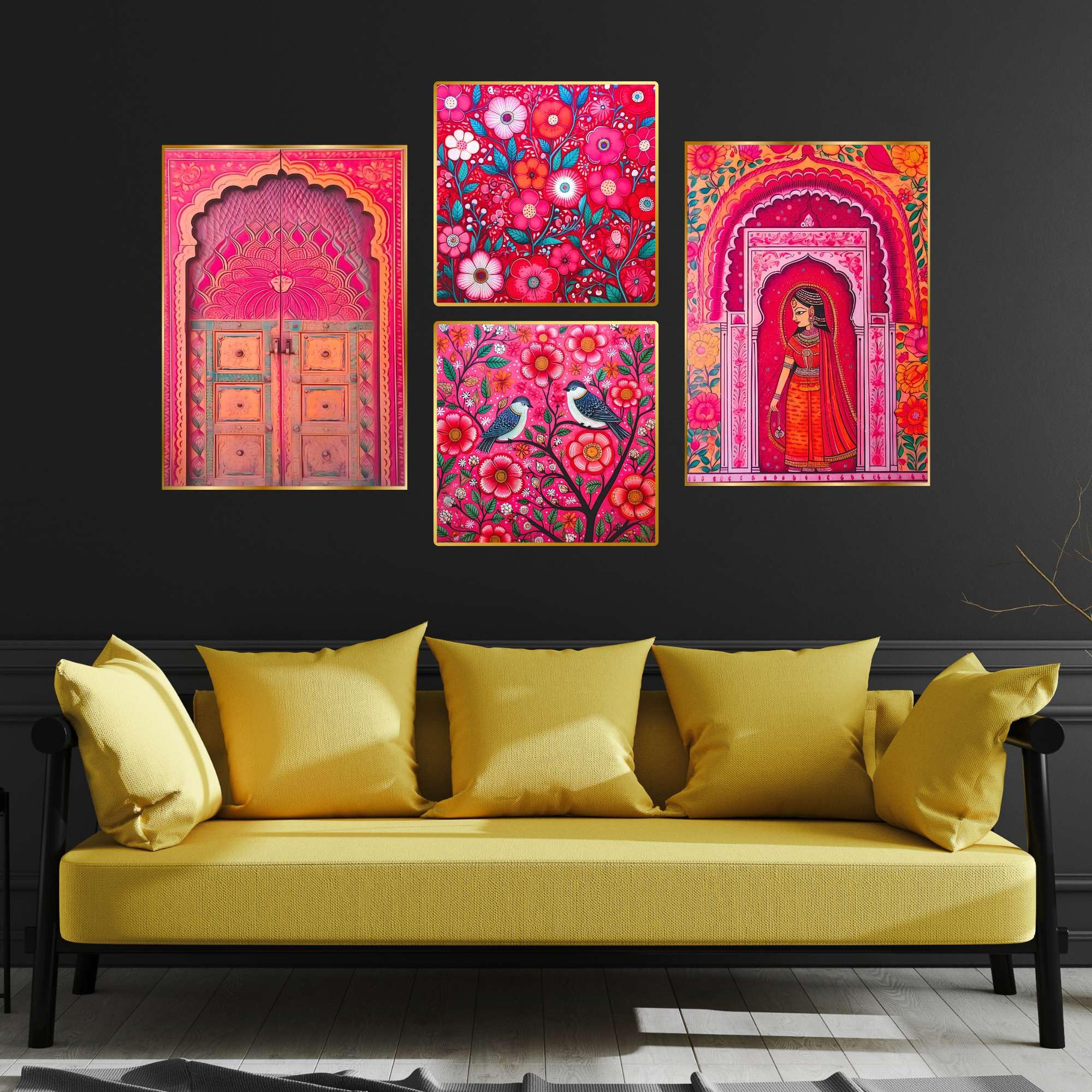 Set of Four Wall Paintings for Wall Decoration Golden Framed Wall Paintings for Living Room & Bedroom Wall Art for Home Decoration & Office Wall Décor (BLACKLUXE CRAFTS) - BLACKLUXECRAFTS