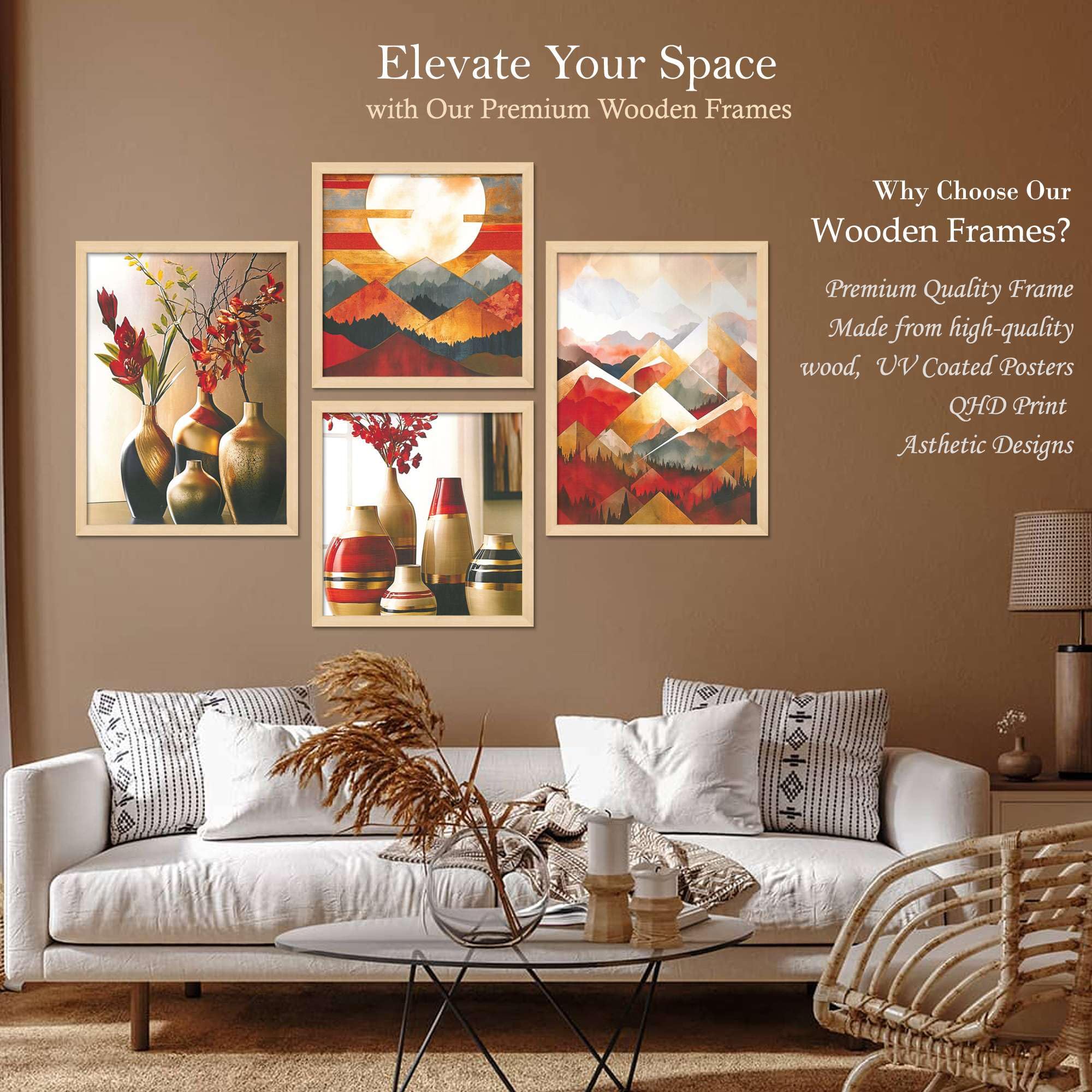 Vase & Mountain Wall Art Set – Abstract Sunset Landscape and Modern Floral Vase Canvas Prints | Elegant Home Decor for Living Room, Dining Room & Office ( 36X24 Inches ) (BLACKLUXE CRAFTS) - BLACKLUXECRAFTS