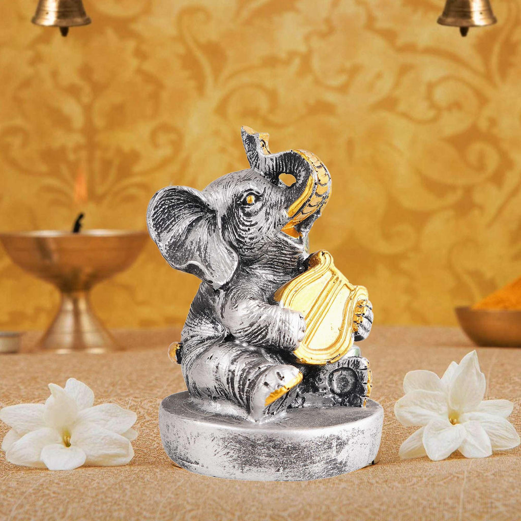 Silver Elephant Guitar Figurine – Handcrafted Resin Elephant Musician Statue for Home Décor & Lucky Gift (BLACKLUXE CRAFTS) - BLACKLUXECRAFTS