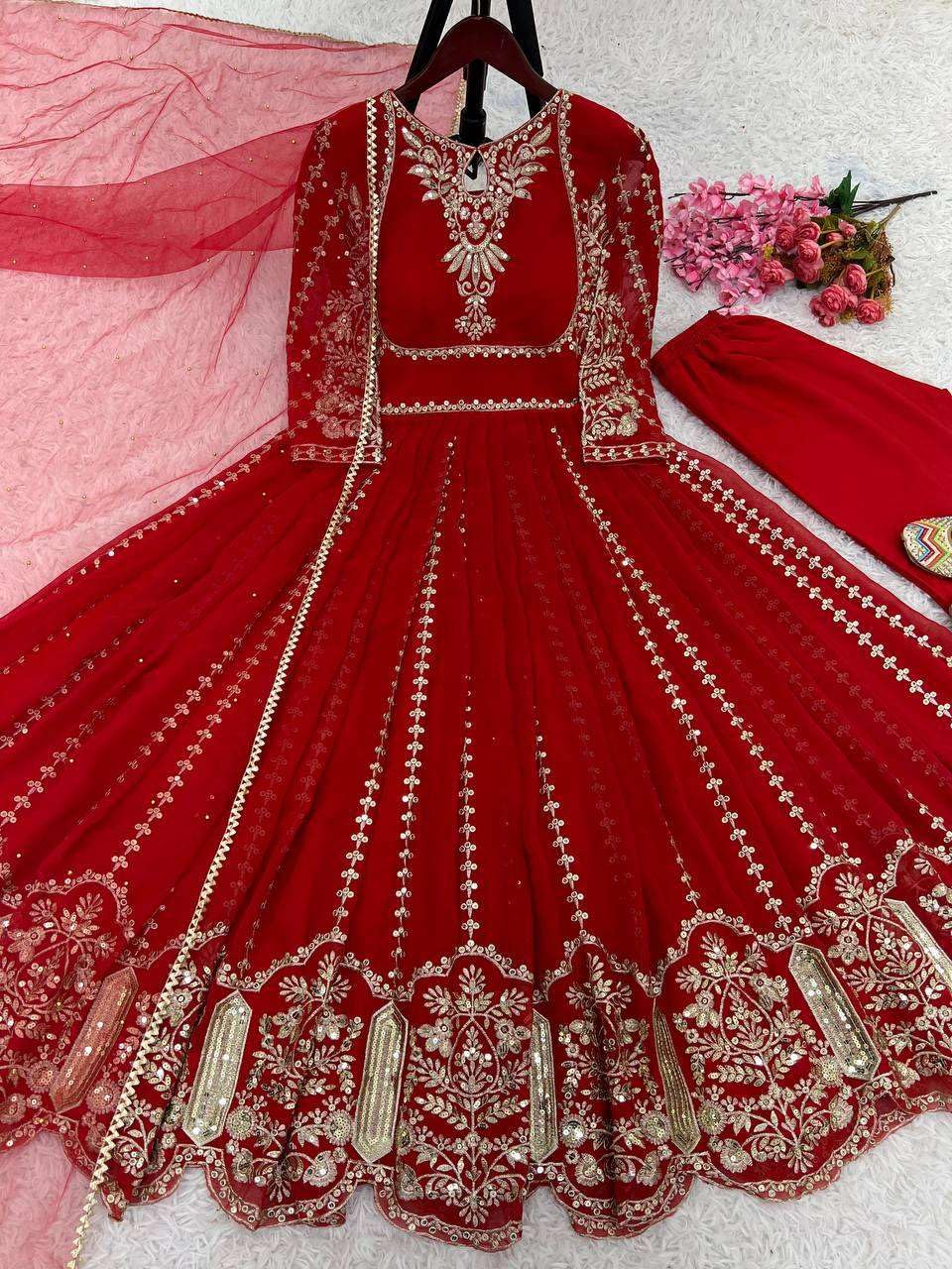 Women's Faux Georgette Embroidered Sequence Work Anarkali Kurti Gown with Net Dupatta (BLACKLUXE CRAFTS) - BLACKLUXECRAFTS