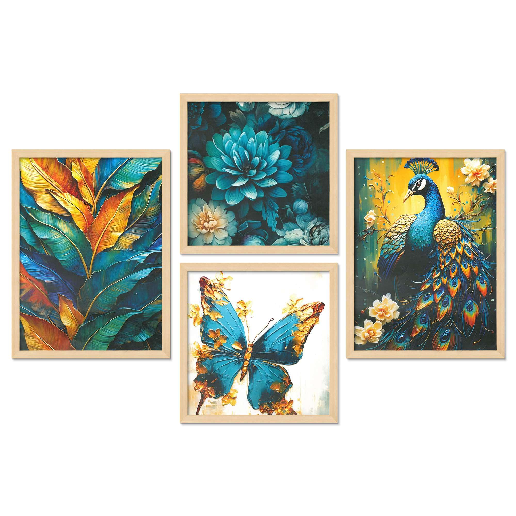 Peacock, Butterfly & Tropical Leaf Wall Art Set – Luxury Teal & Gold Floral Canvas Prints for Living Room, Bedroom & Office | Handmade Décor from India
( 36X24 Inches ) (BLACKLUXE CRAFTS) - BLACKLUXECRAFTS