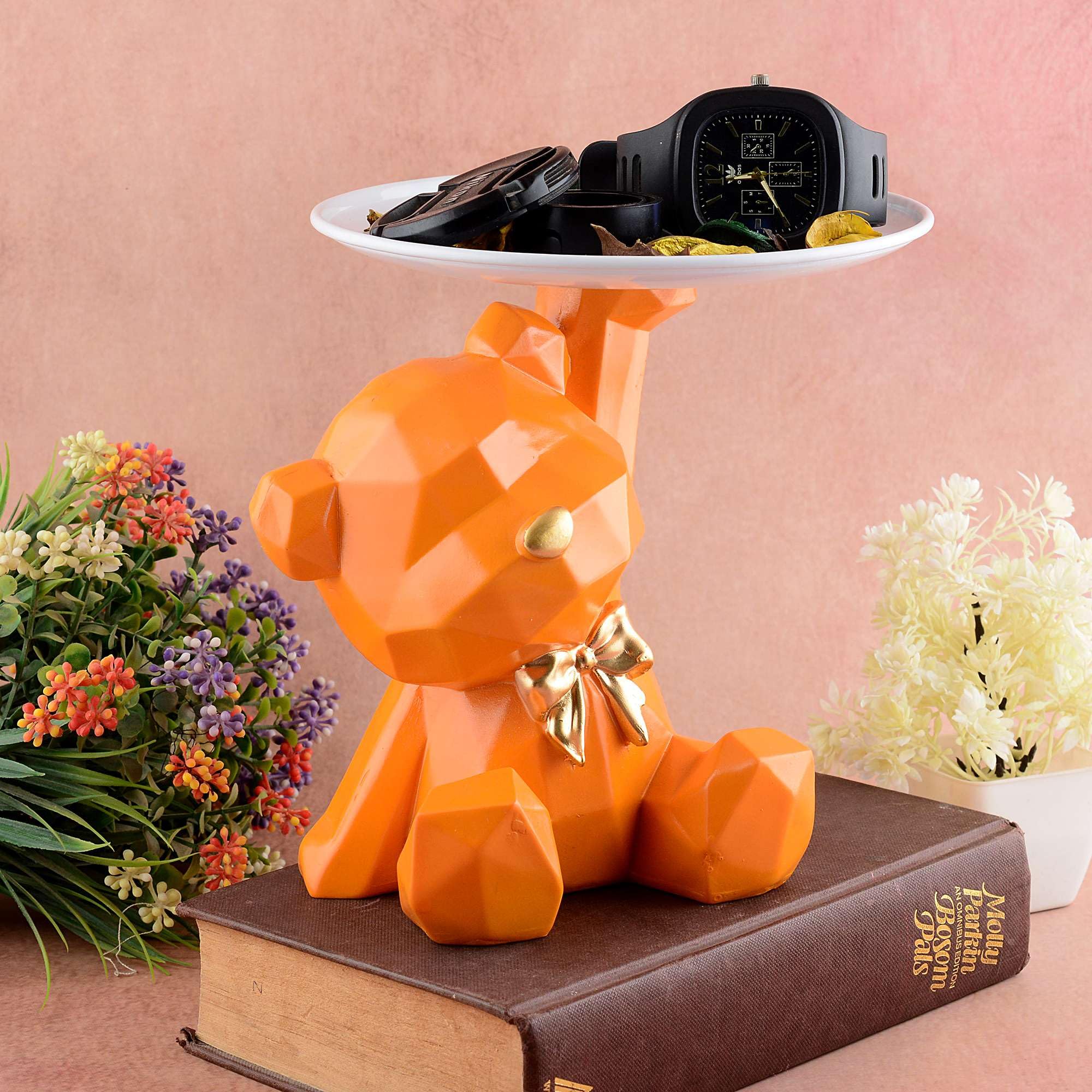 Handmade Geometric Bear Resin Tray – Orange Decorative Storage Stand for Keys, Watches, Jewelry & Snacks | Modern Home Organizer Gift (BLACKLUXE CRAFTS) - BLACKLUXECRAFTS