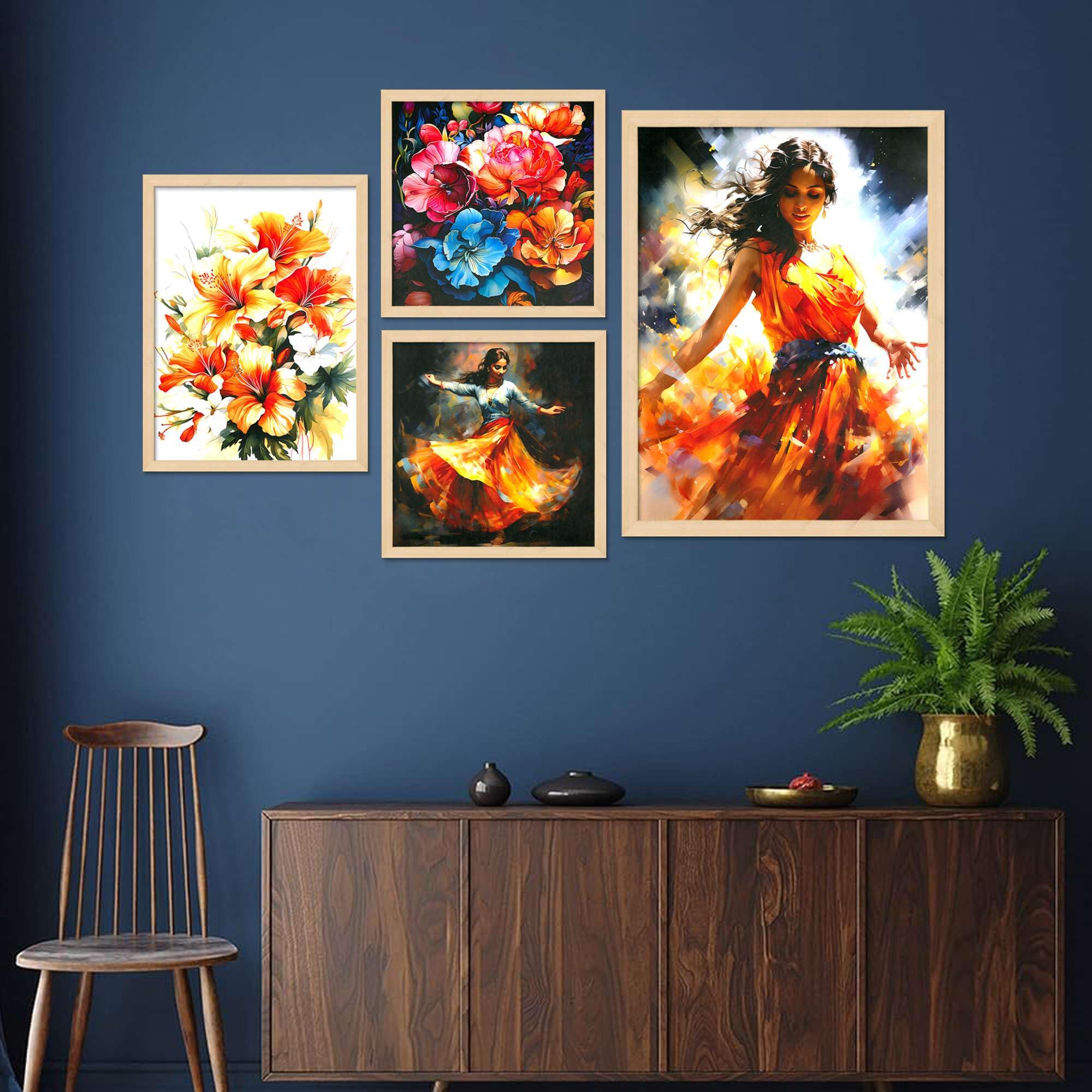 Floral & Dance Wall Art Set – Vibrant Modern Canvas Prints | Handmade Indian Home Decor for Living Room, Bedroom & Office
( 36X24 Inches ) (BLACKLUXE CRAFTS) - BLACKLUXECRAFTS