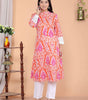 Women's Cotton Printed Mandarin Collar A-Line Kurti with Pant (Orange) (BLACKLUXE CRAFTS) - BLACKLUXECRAFTS