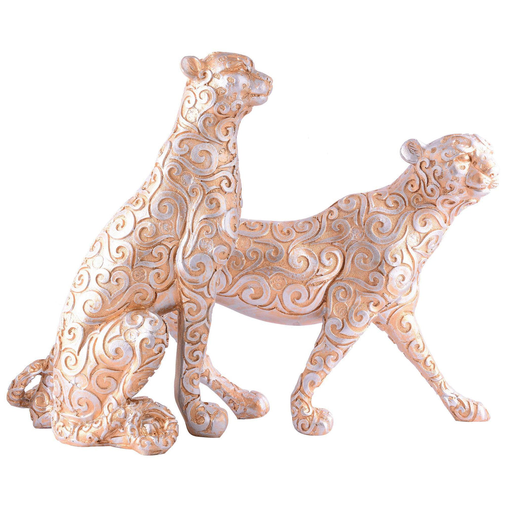 Handmade Golden Leopard Figurines Set – Luxury Resin Cheetah Statues with Carved Patterns for Modern Home Décor Set Of Two (BLACKLUXE CRAFTS) - BLACKLUXECRAFTS