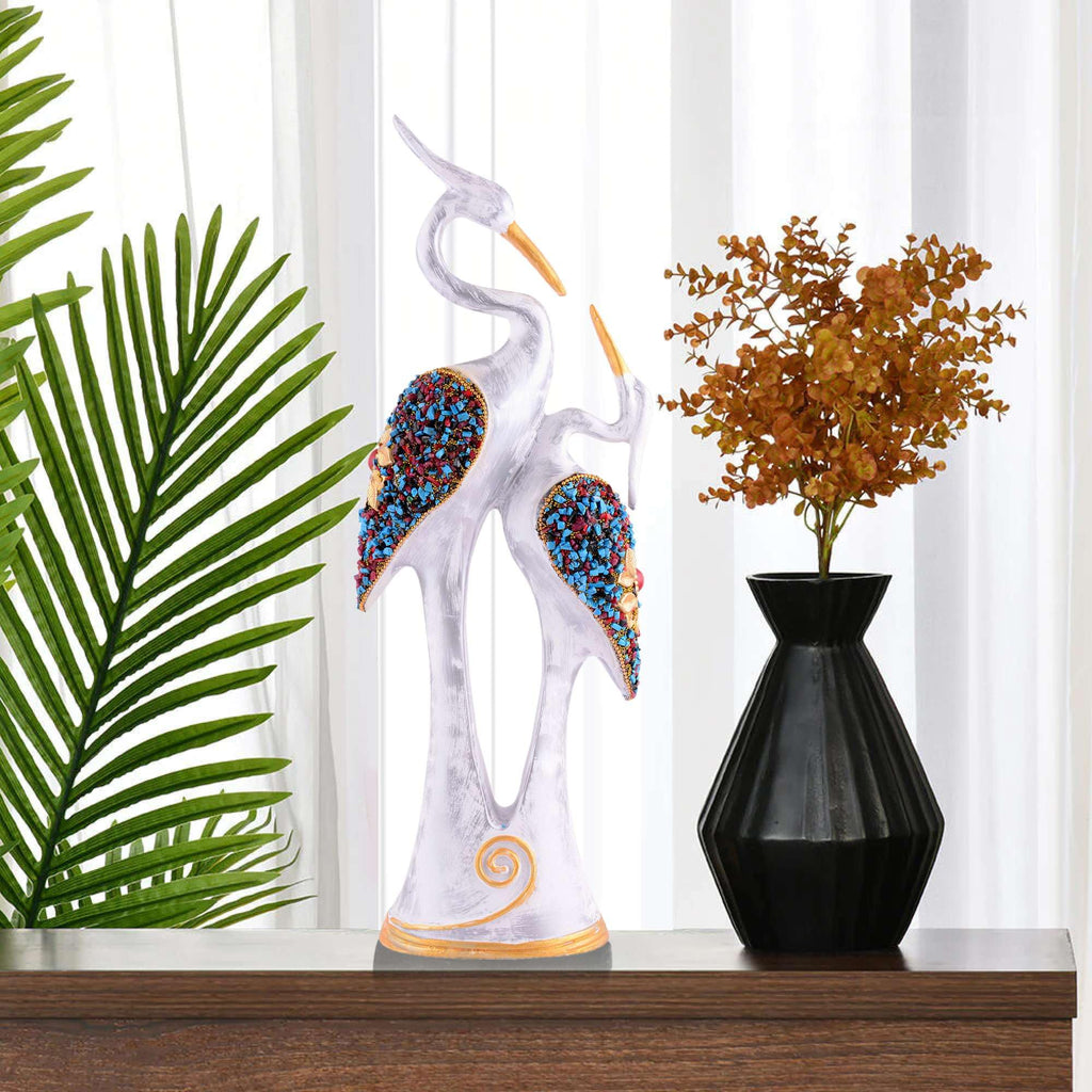 Handcrafted Crane Couple Resin Sculpture – White Bird Figurine with Colorful Gemstone Detail for Luxury Home Decor & Modern Living Room Accent (BLACKLUXE CRAFTS) - BLACKLUXECRAFTS