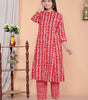 Women's Rayon Floral Printed Mandarin Collar A-Line Kurti with Trousers (Red)(BLACKLUXE CRAFTS) - BLACKLUXECRAFTS