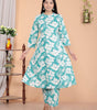 Women's Cotton Floral Printed Mandarin Collar A-Line Kurti with Pant (Sky Blue) (BLACKLUXE CRAFTS) - BLACKLUXECRAFTS