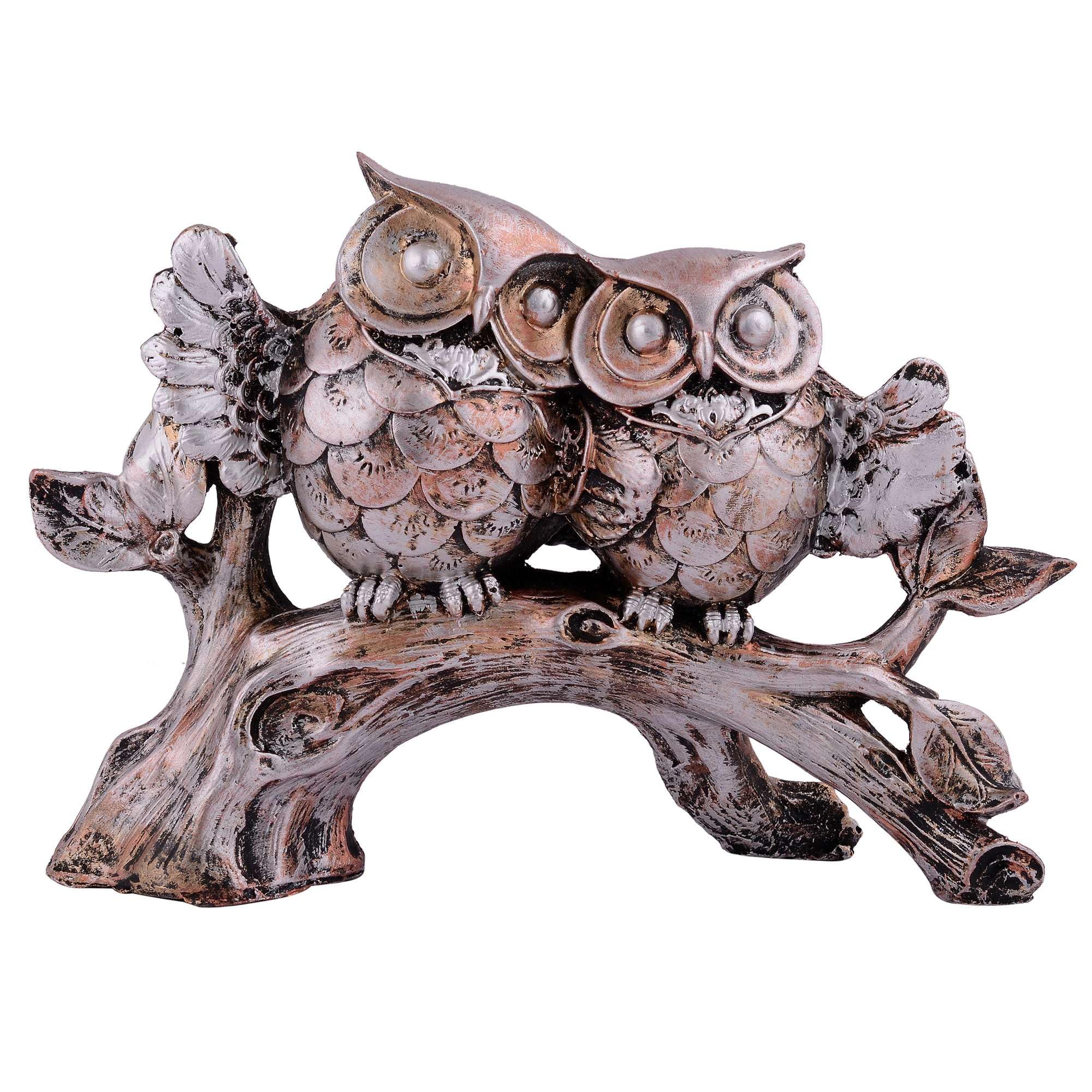 Vintage Twin Owl Figurine on Tree Branch – Handcrafted Resin Owl Statue for Home Décor & Gifting (BLACKLUXE CRAFTS) - BLACKLUXECRAFTS
