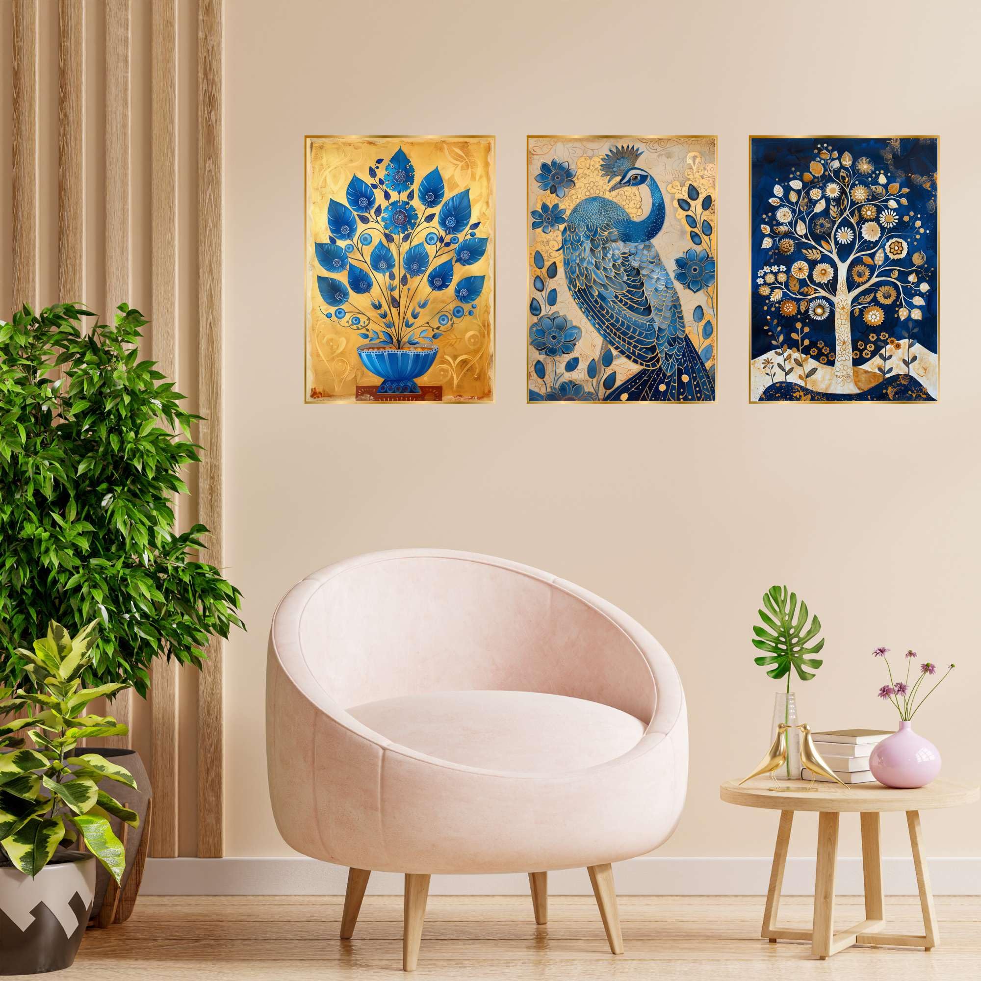 BLACKLUXE LIFESTYLE LTD Set of Three Wall Paintings for Wall Dacoration Golden Framed Wall Paintings for Living Room & Bedroom Wall Art for Home Decoration & Office Wall Décor - BLACKLUXECRAFTS